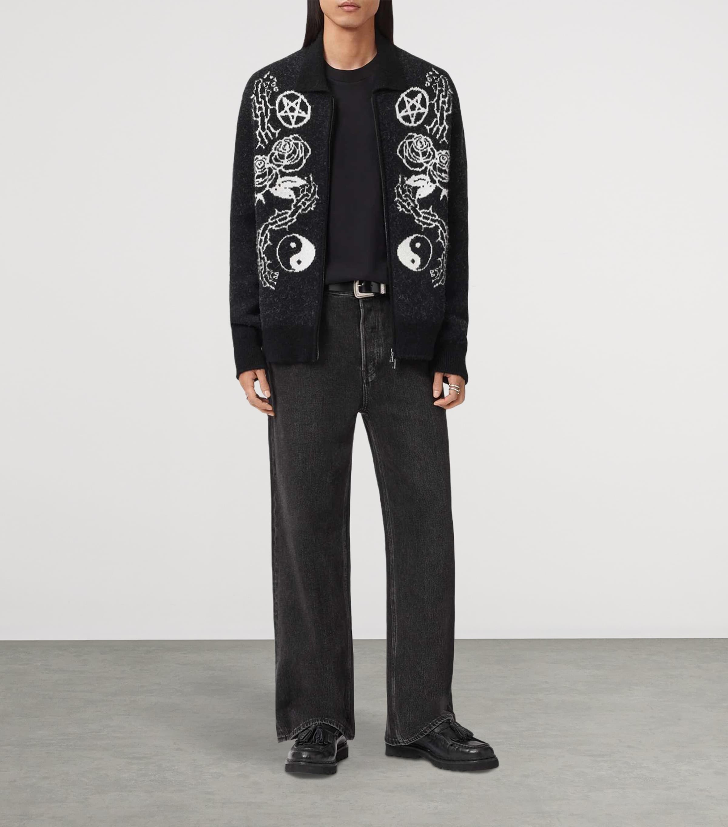 Cotton-Blend Warner Cardigan CINDER BLACK/WHITE Image 2