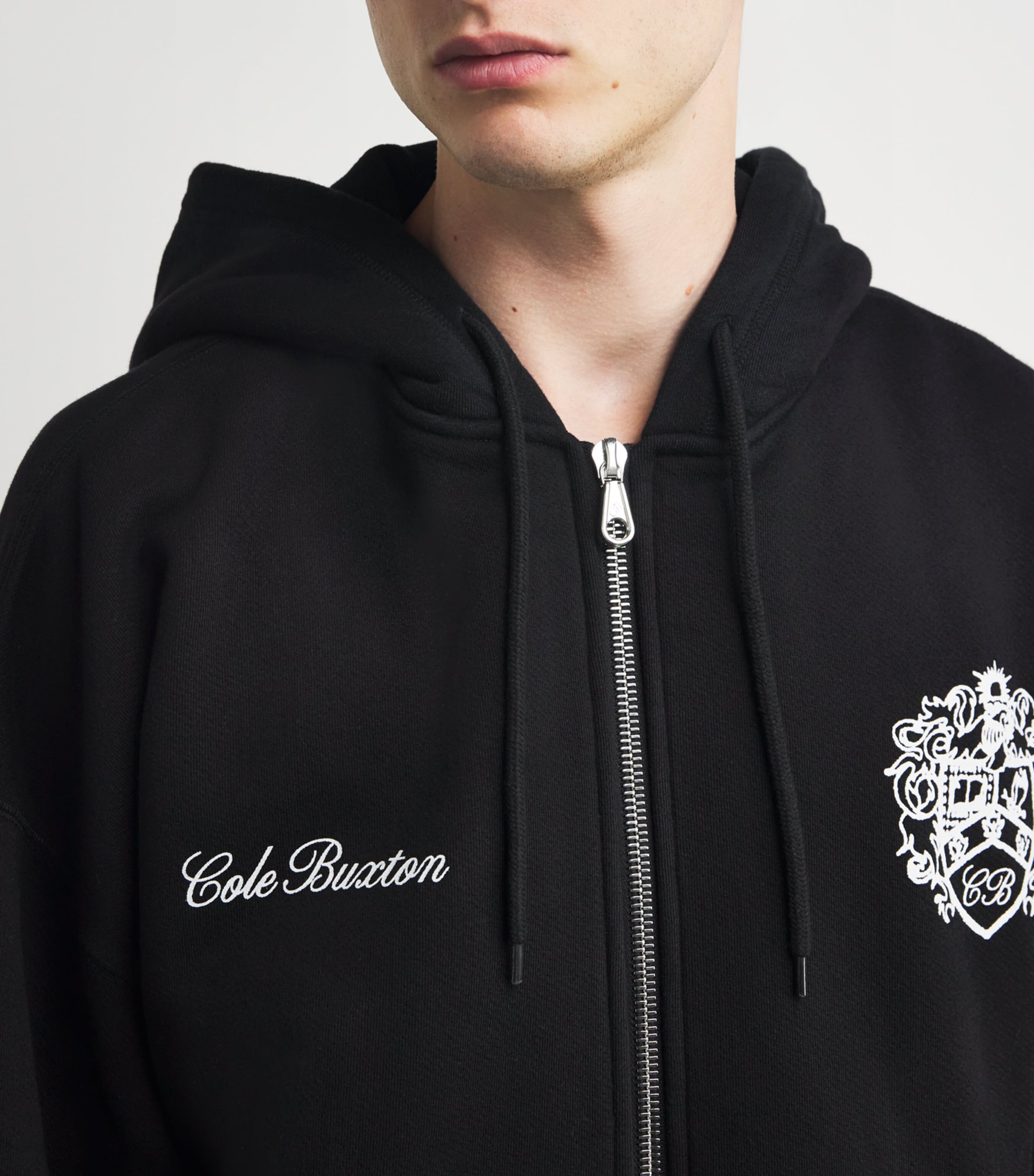 COLE BUXTON Black Collegiate Crest Zip-Up Hoodie | Harrods US