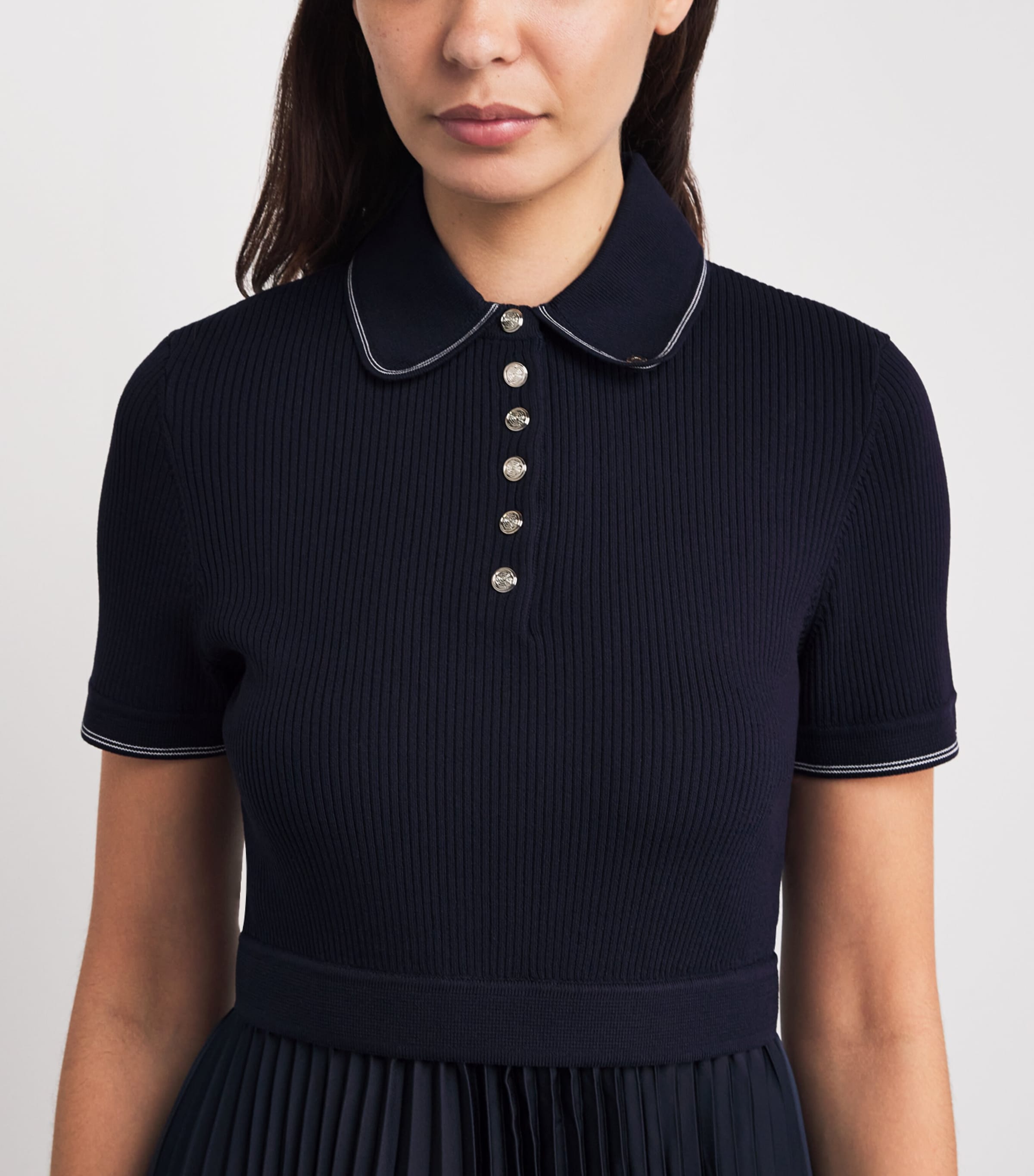 Pleated-Skirt Polo Mini Dress NAVY Image 6