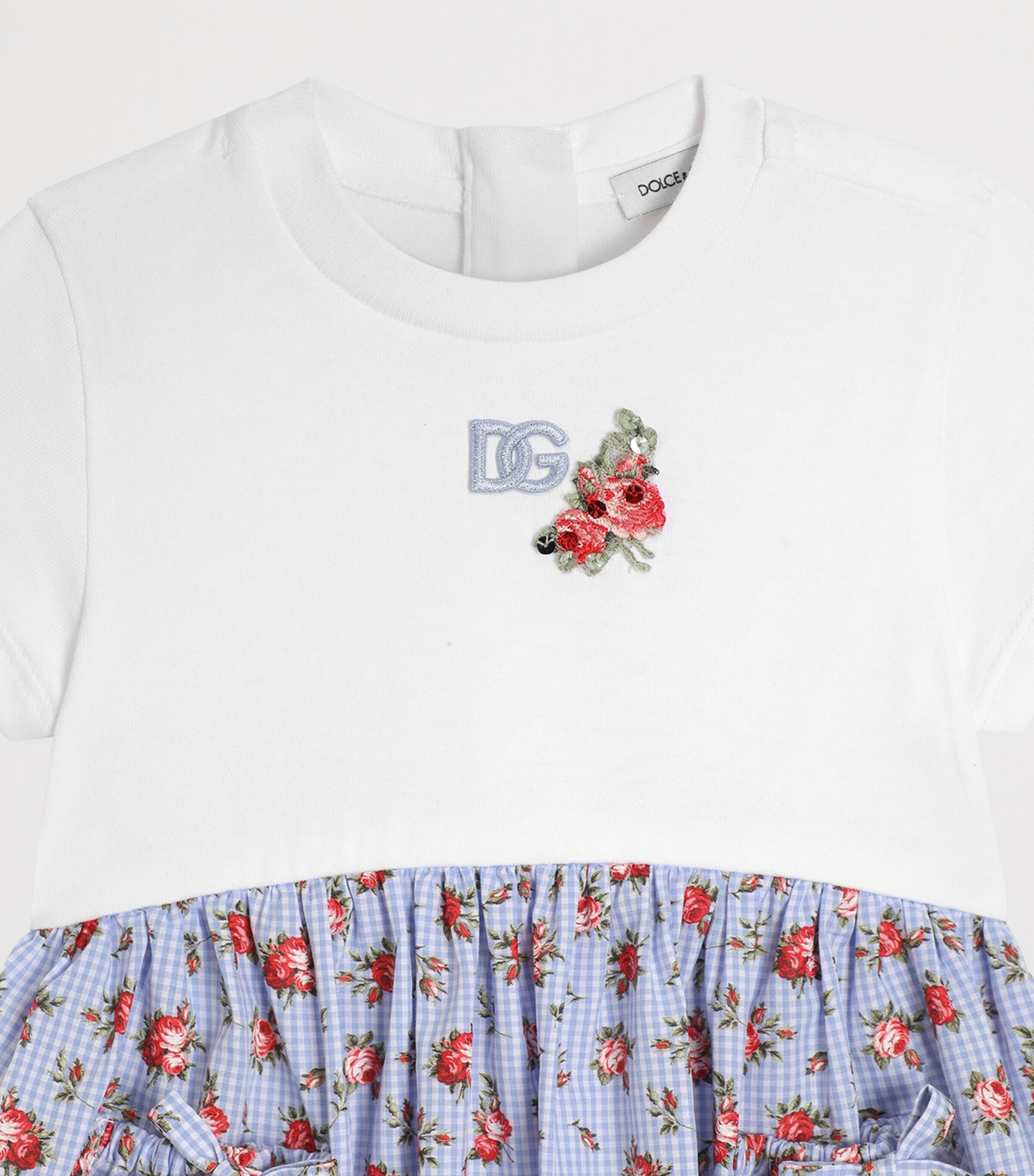 Dolce&Gabbana Kids Cotton Check Floral Dress and Bloomers (3-30 Months) Combined Colour Image 5