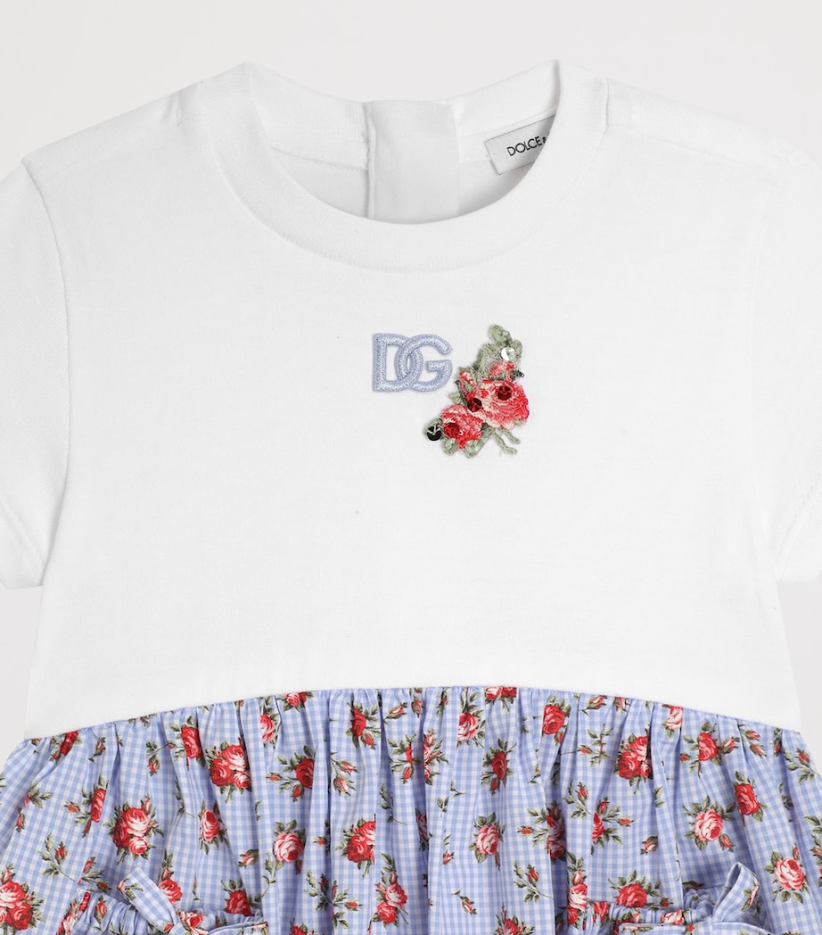 Dolce&Gabbana Kids Cotton Check Floral Dress and Bloomers (3-30 Months) Combined Colour Image 5