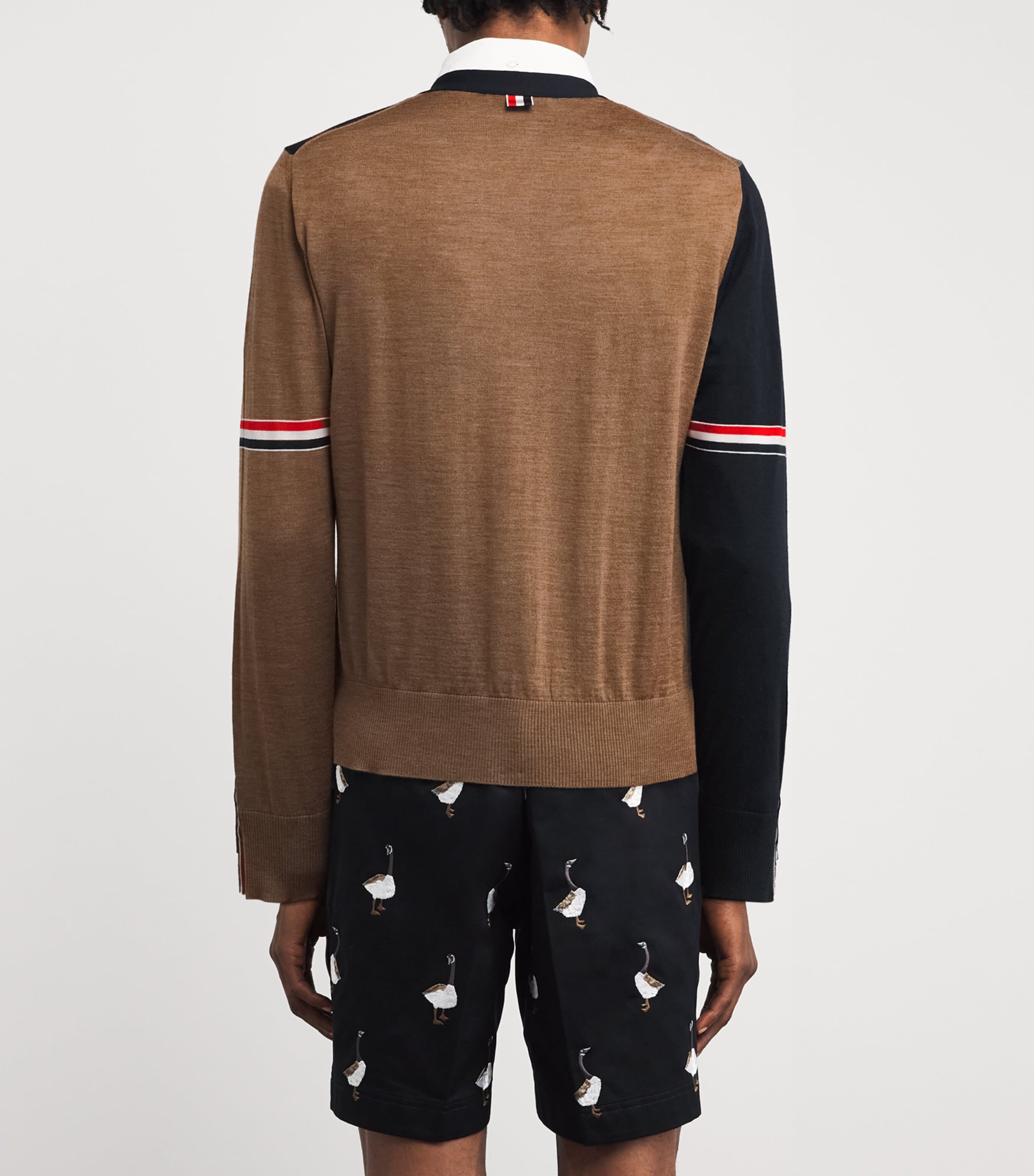 Virgin Wool Tricolour Cardigan NAVY/GREY/BROWN Image 4