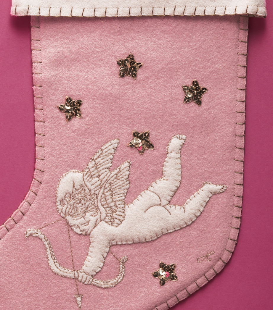 Jan Constantine Wool Embroidered Cupid Stocking Pink/cream Cuff Image 2