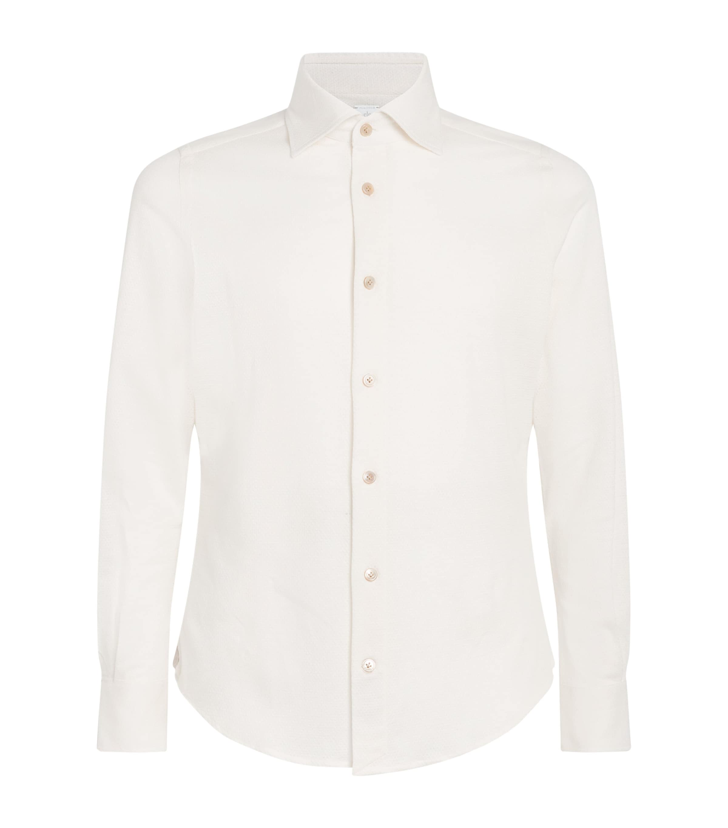 Eleventy Mens Cotton-Linen Knitted Shirt Bianco Image 1