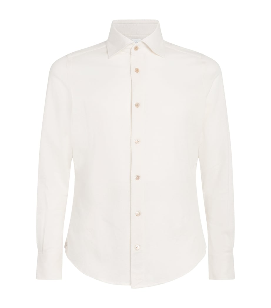 Eleventy Mens Cotton-Linen Knitted Shirt Bianco Image 1