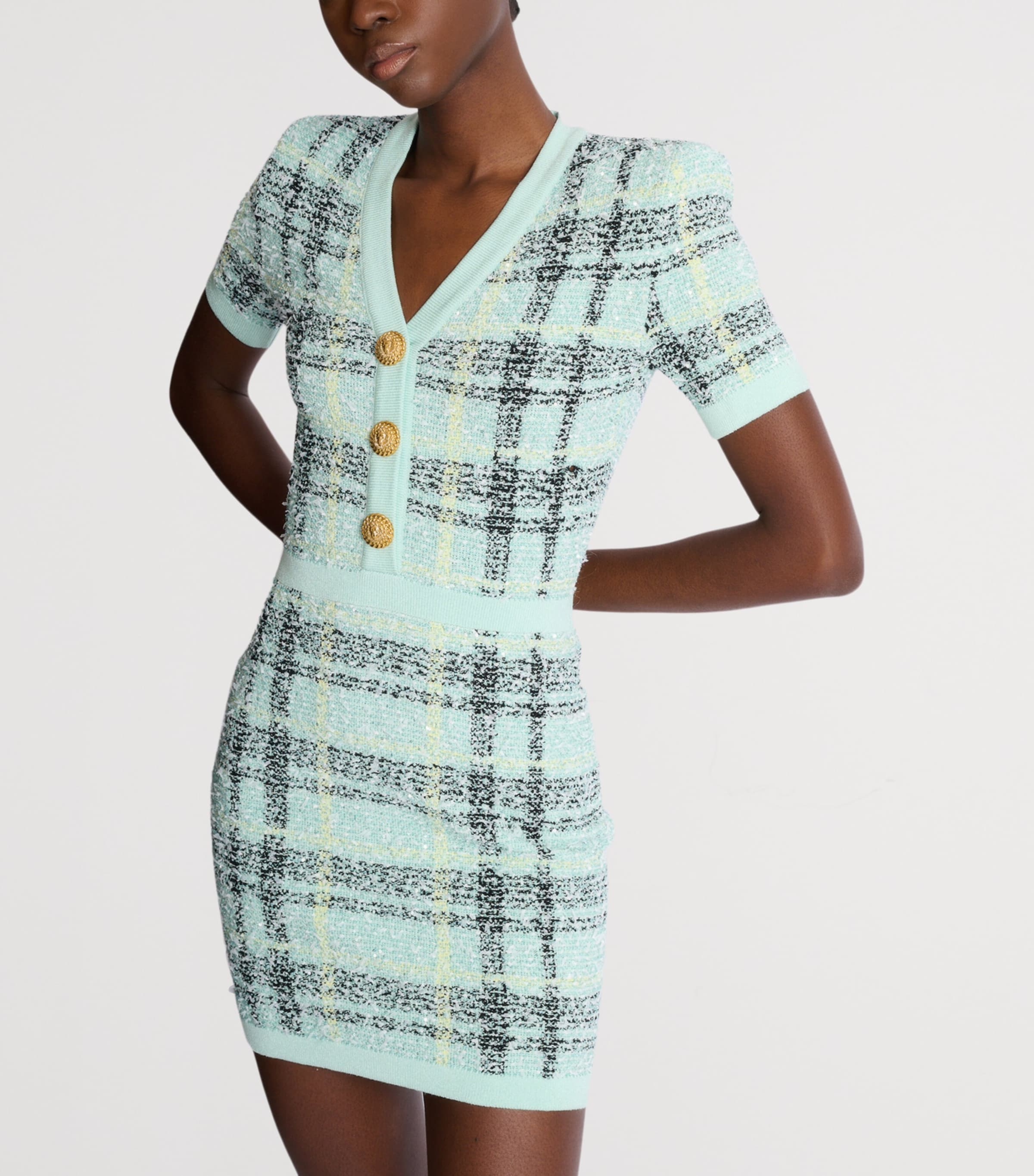 Tweed Sequin Mini Dress ULM VERT/JAUNE/NOIR Image 5