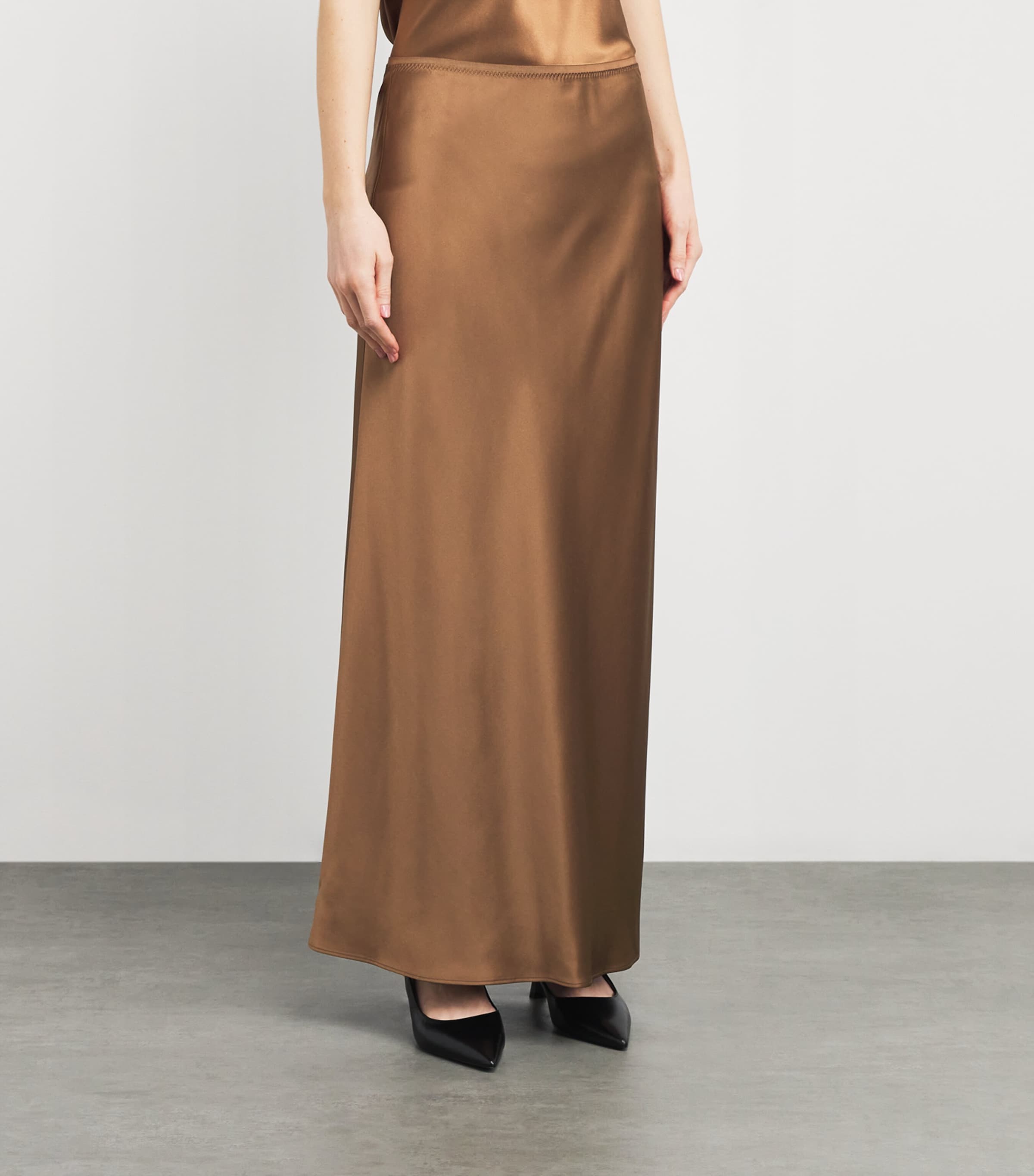 Joseph Womens Silk Satin Isaak Maxi Skirt Cinnamon Image 3