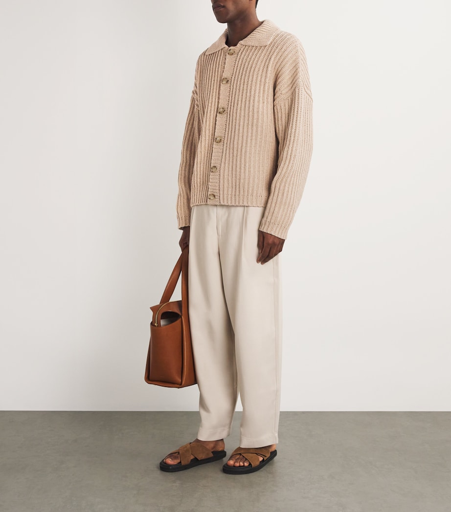 COMMAS Mens Cotton-Wool Fisherman Rib Cardigan Clay Image 2