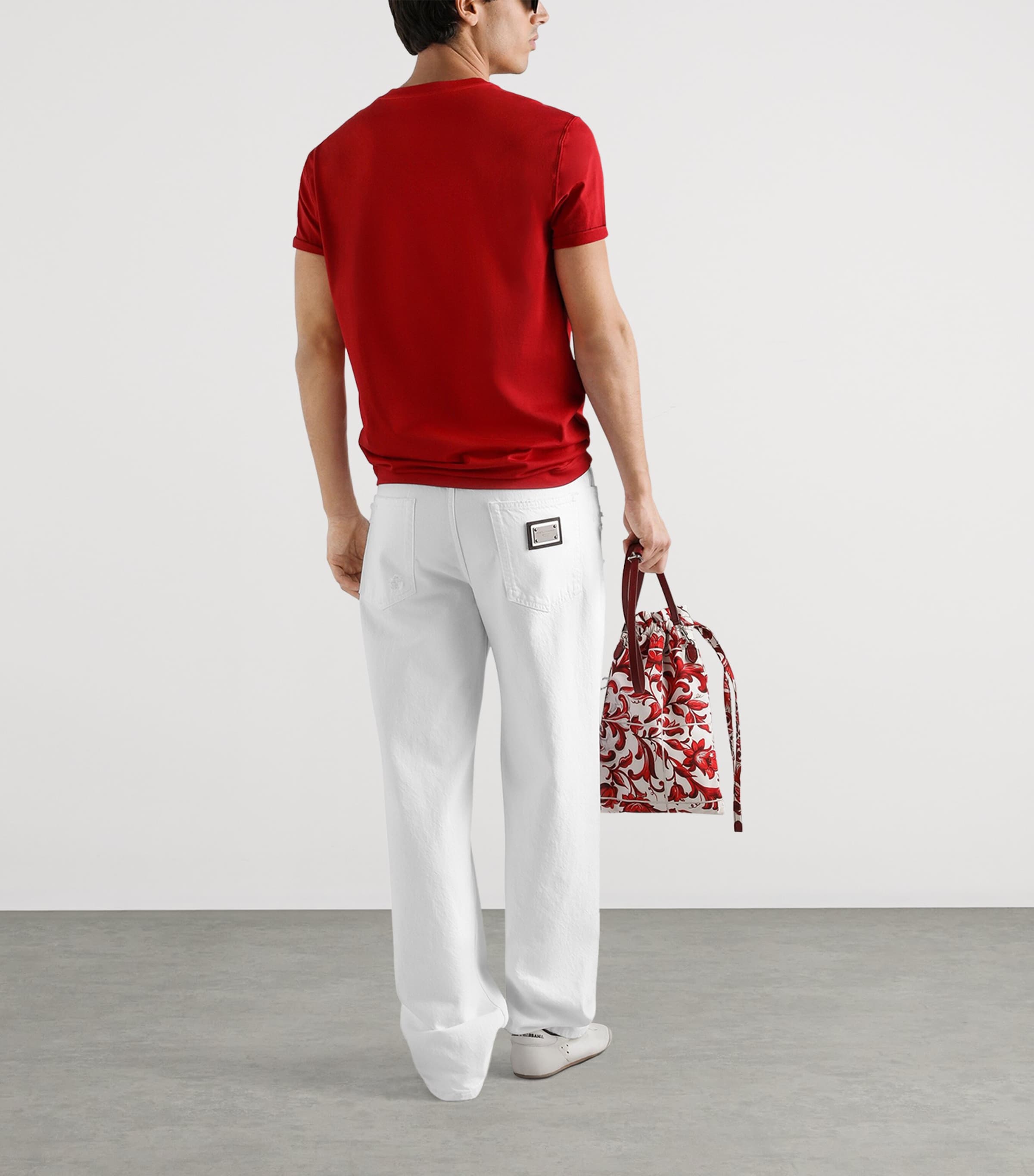 Dolce&Gabbana Mens Embroidered-Logo T-Shirt Bright Red Image 3