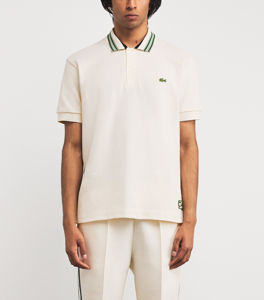 Cotton Stripe-Collar Polo Shirt CREAM Image 3