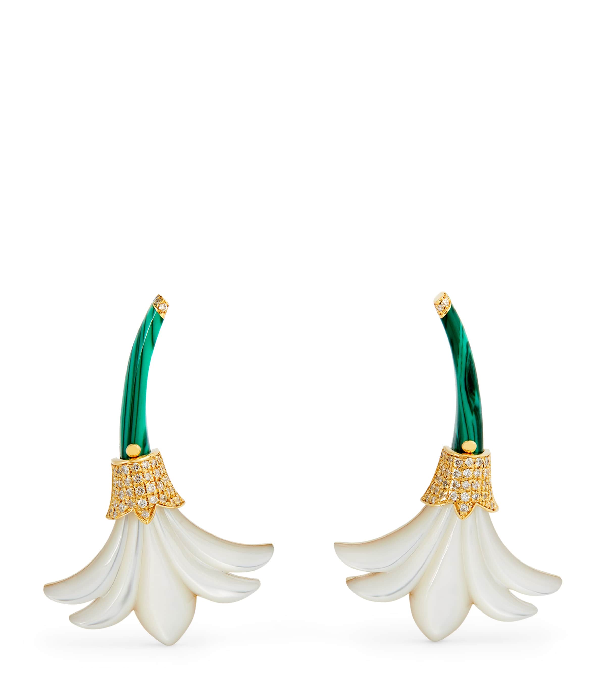 L'atelier Nawbar Yellow Gold, Diamond, Mother-of-pearl And Malachite Psychedeliah Earrings In Gold