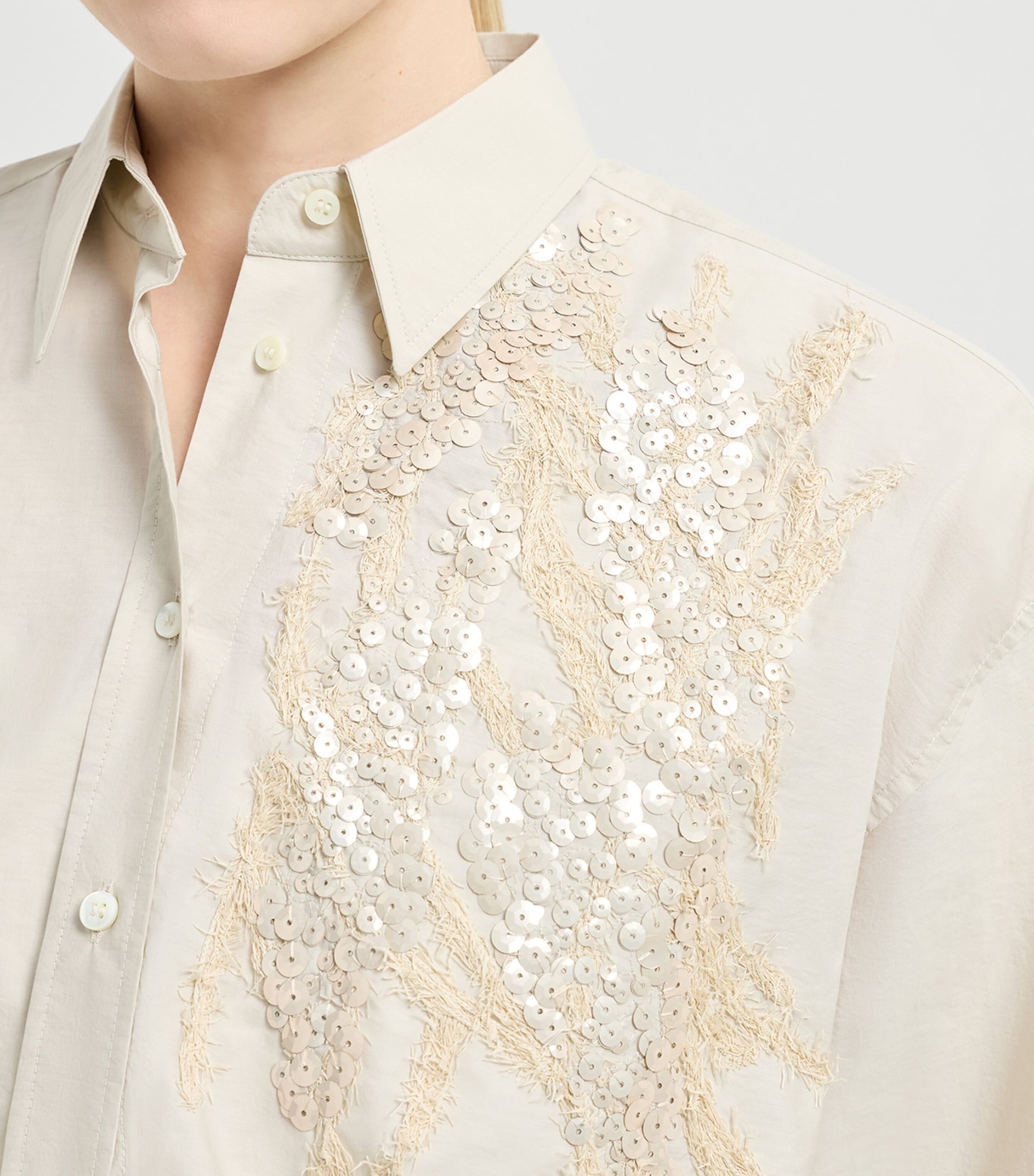 Brunello Cucinelli Womens Cotton-Blend Embroidered Poplin Shirt Image 6
