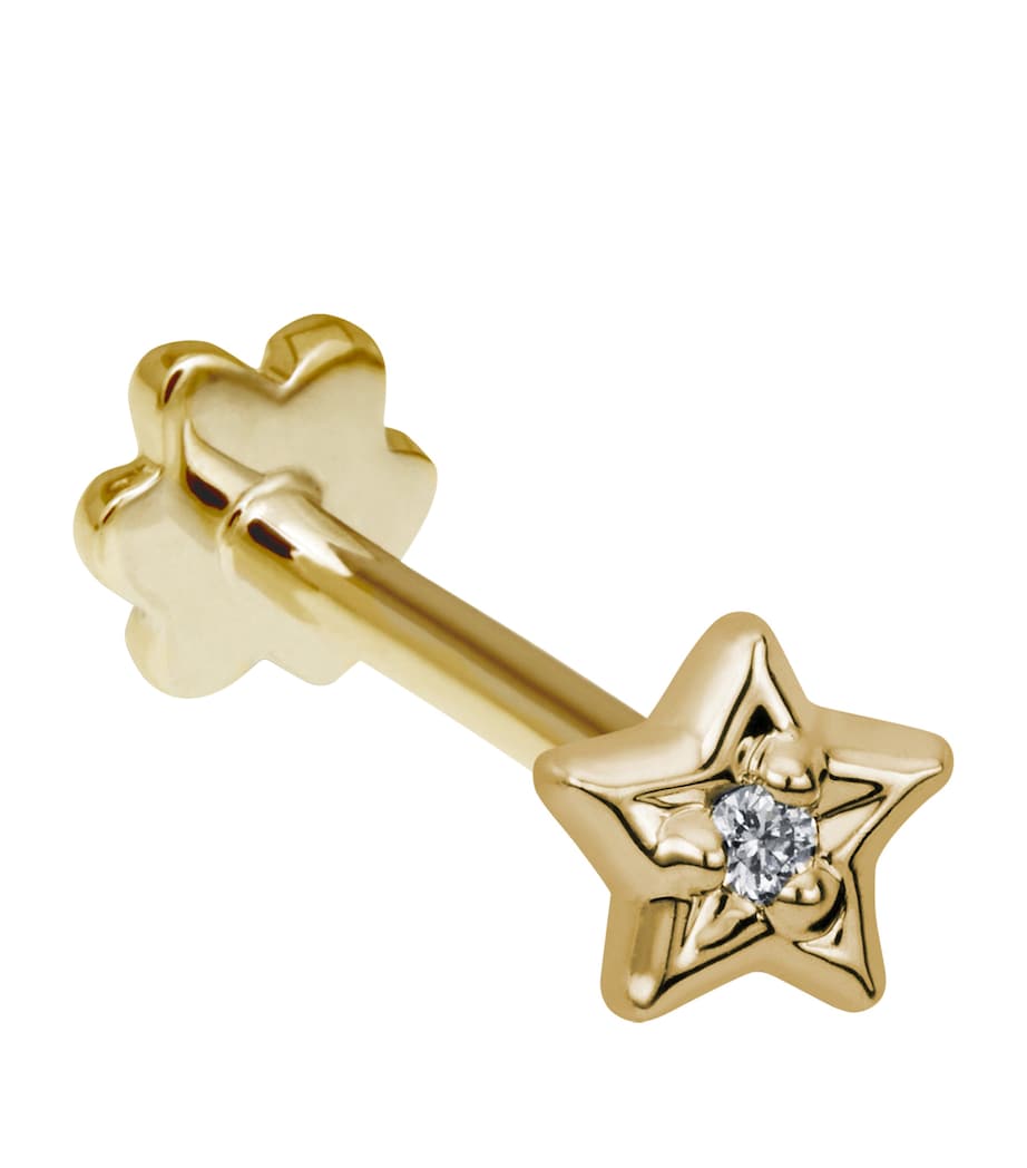 Yellow Gold Diamond Solitaire Star Threaded Stud Earring (3mm) YELLOW GOLD Image 4