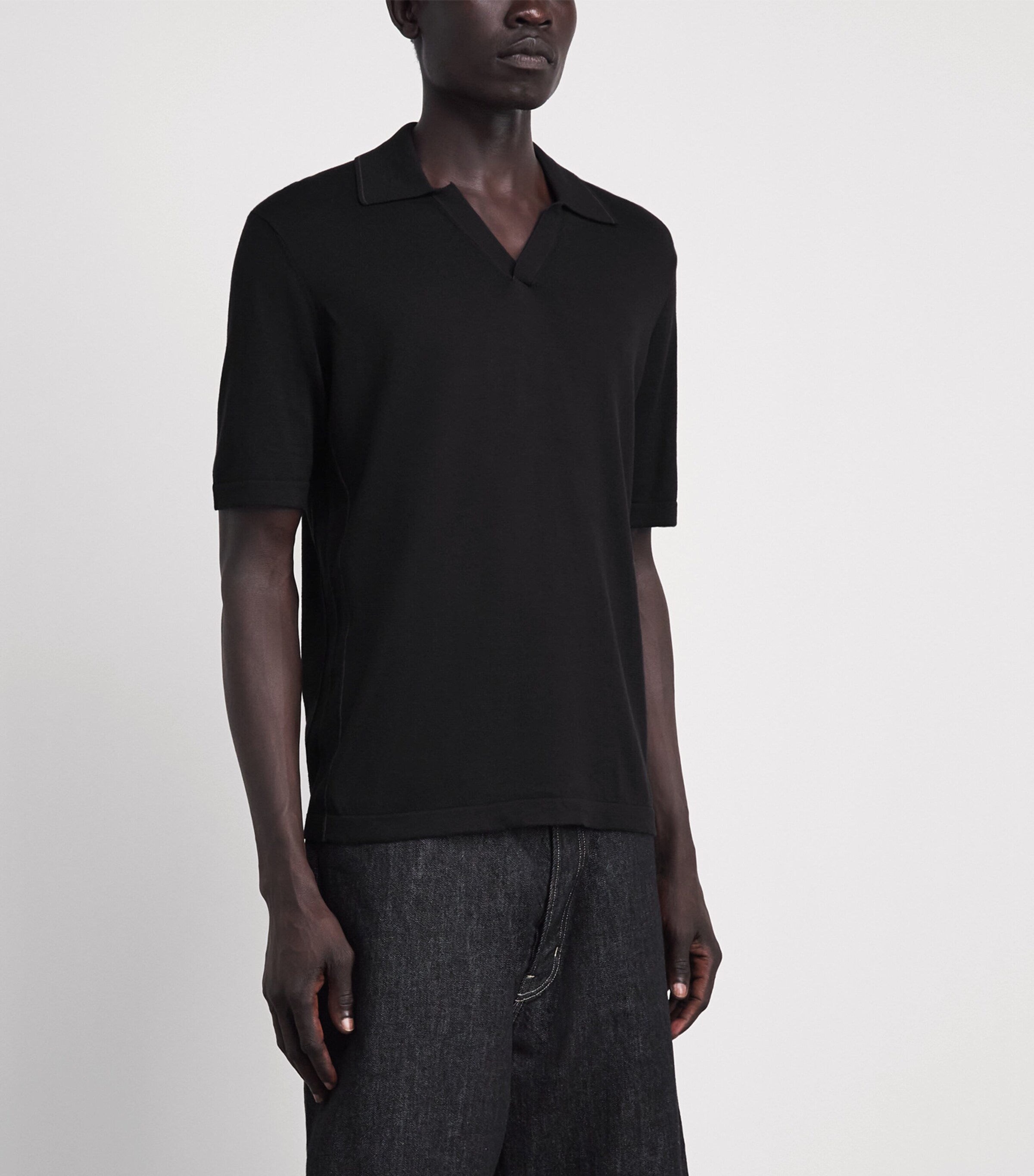 Rag & Bone Mens Silk-Cotton Conrad Polo Shirt Black Image 4