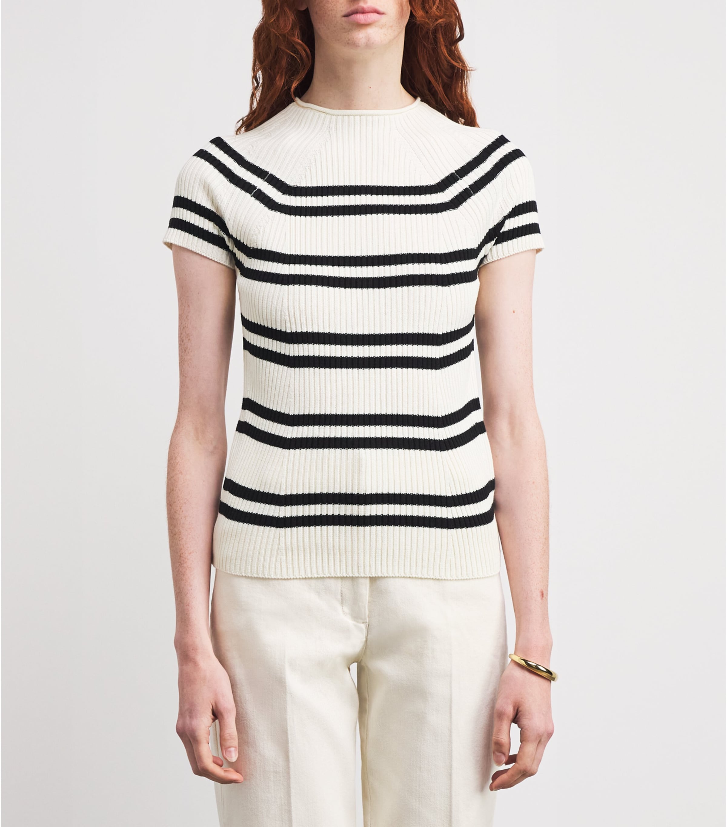 Stripe Short-Sleeve Sweater WHITE Image 3