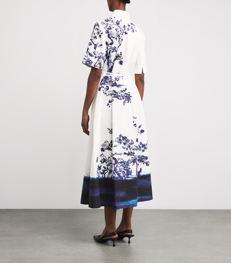 Cotton Floral Midi Shirt Dress CYANOTPE ETCHNG WHIT Image 3
