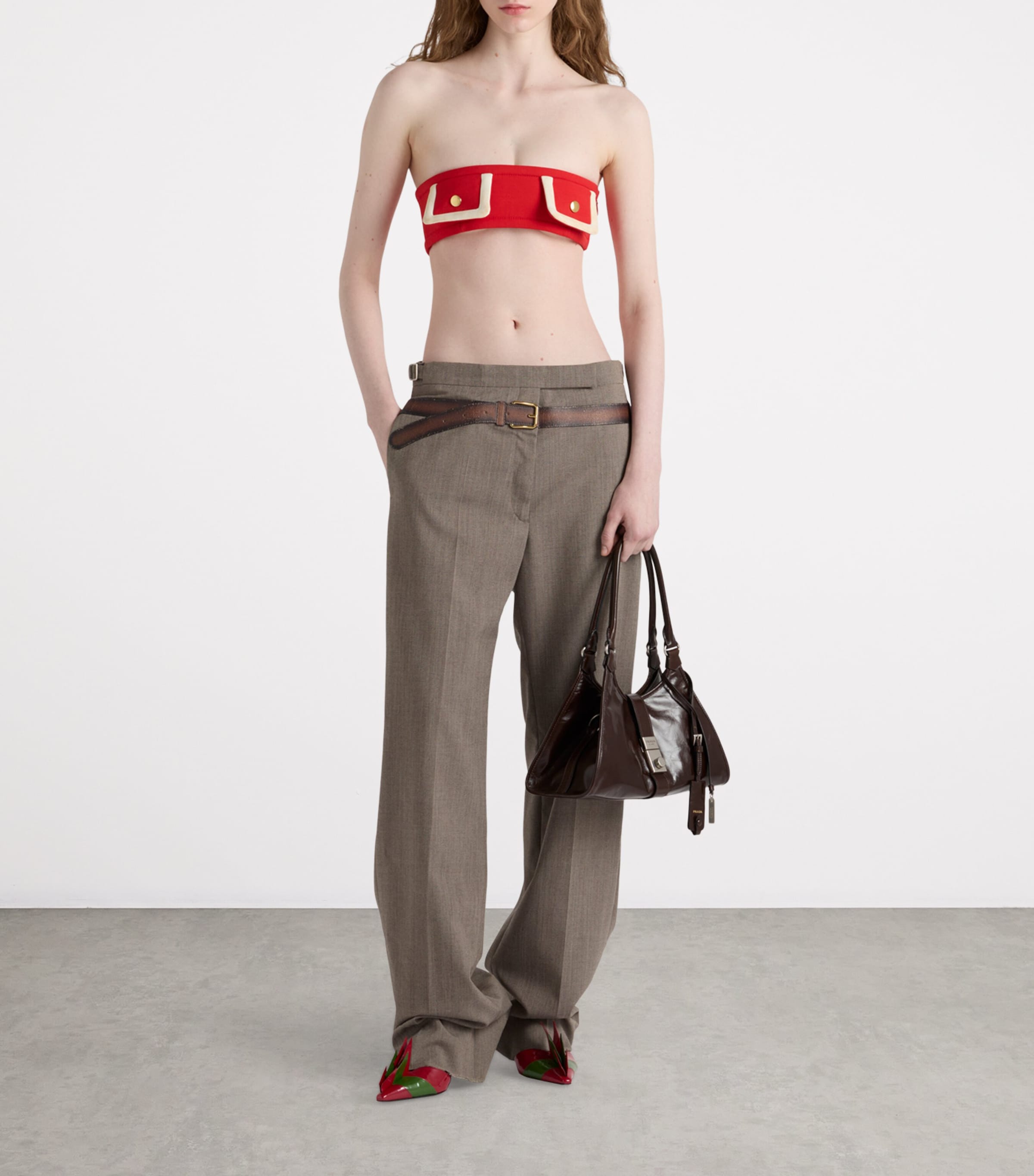 Technical Wool Belted Tailored Trousers F0572 Image 2