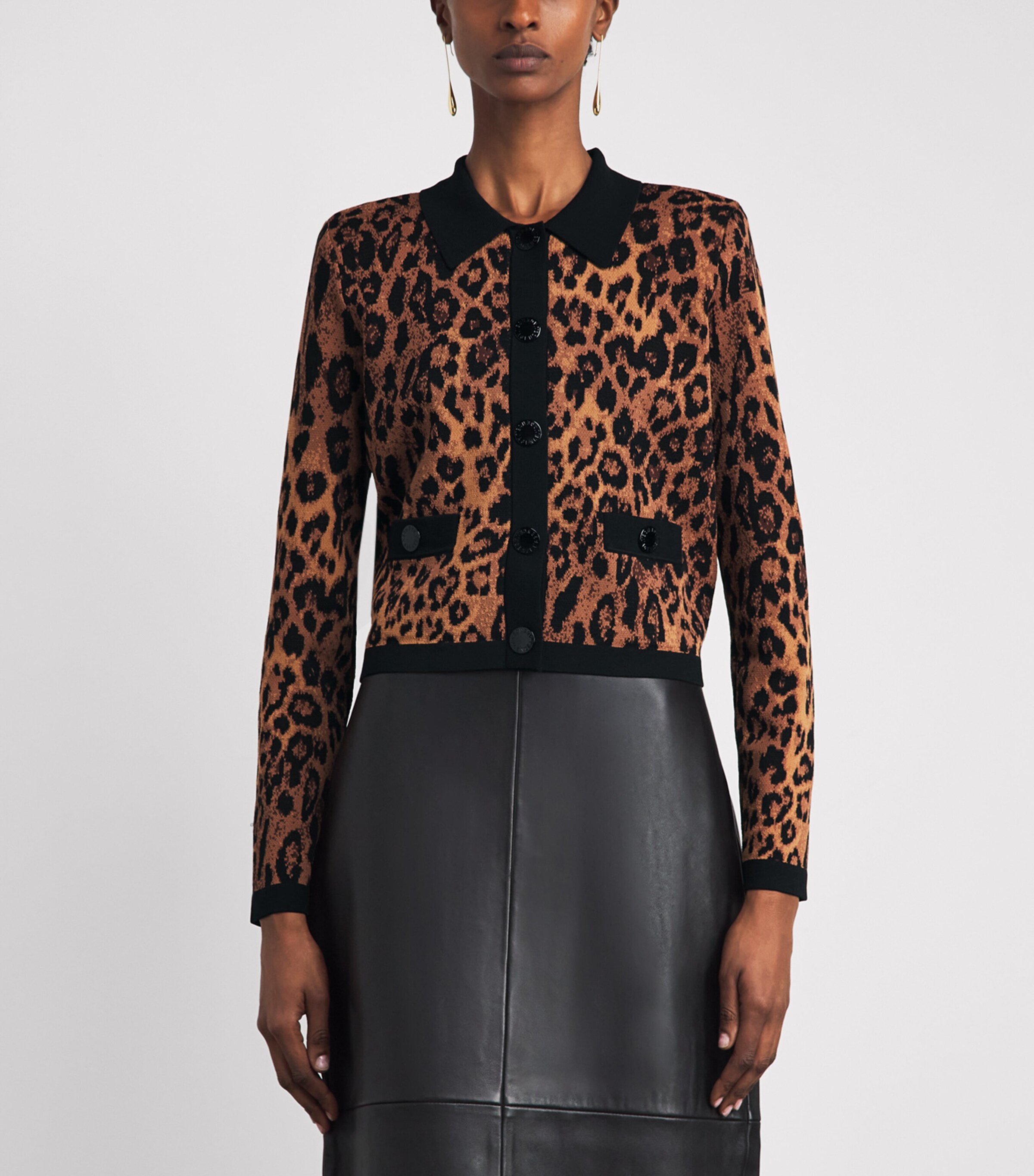L'Agence Womens Leopard Print Osiris Cardigan Tan Mlt Javan Leoprd Image 4