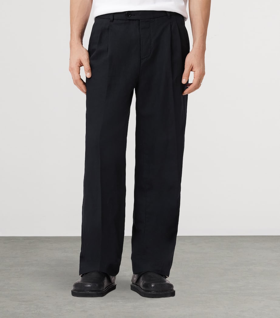 AllSaints Mens Linen-Organic Cotton Roland Straight Trousers Faded Black Image 3