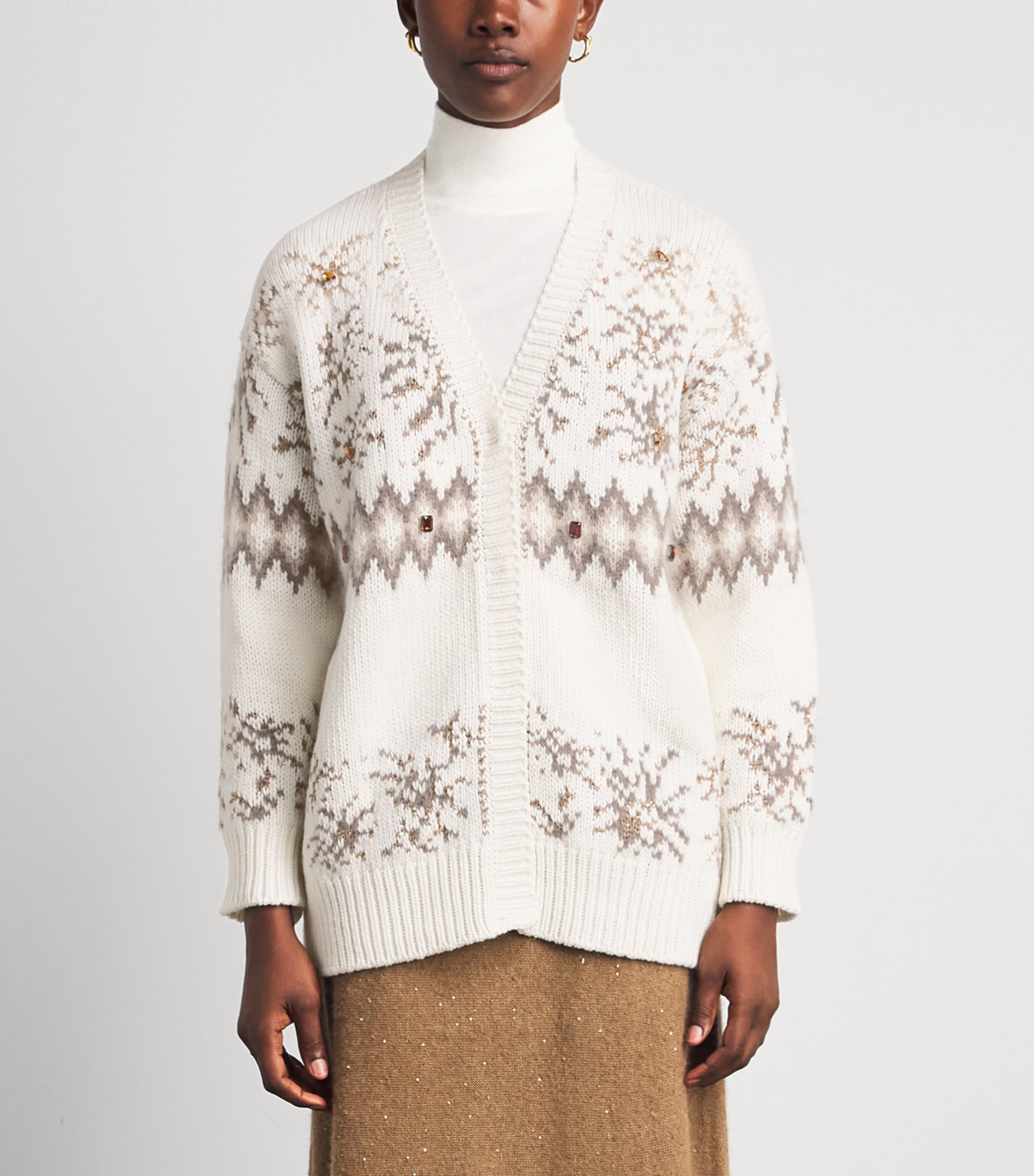 Fabiana Filippi Womens Wool-Silk-Cashmere Fair Isle Cardigan Rafia Image 4