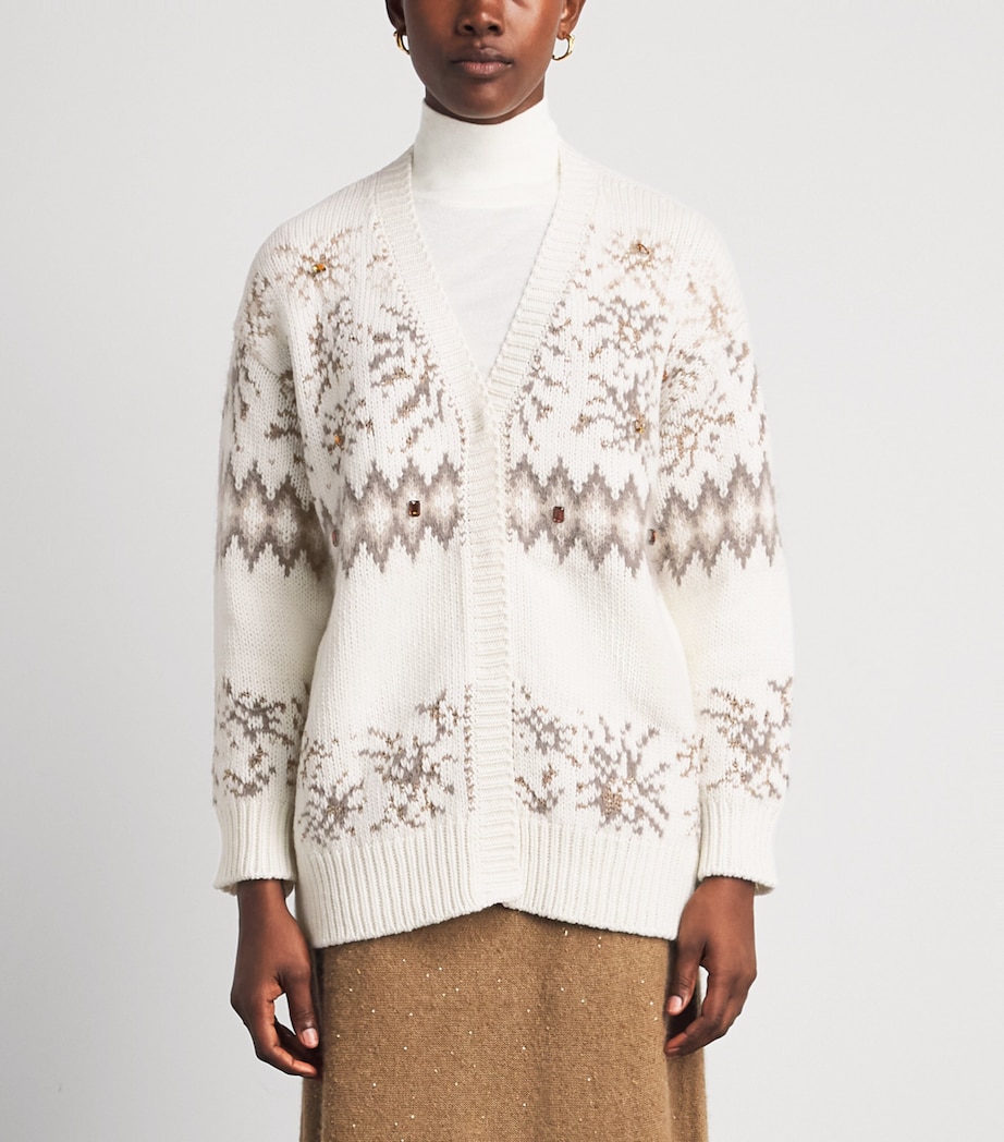 Fabiana Filippi Womens Wool-Silk-Cashmere Fair Isle Cardigan Rafia Image 4
