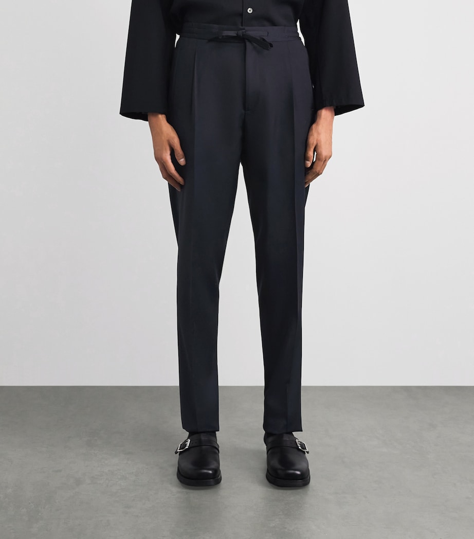 Lardini Mens Wool Drawstring Straight Trousers Navy Image 4