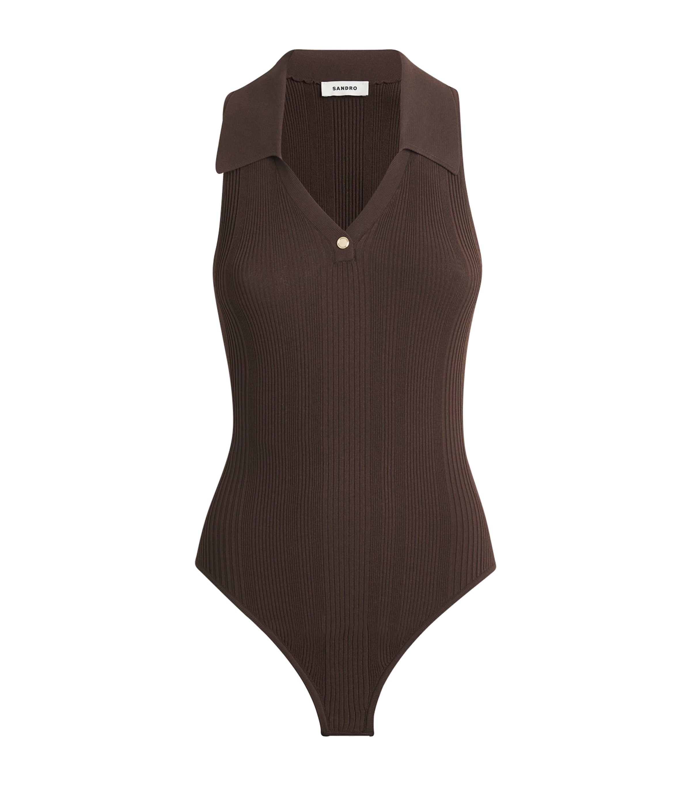 Sandro Paris Womens Knitted Polo Bodysuit Brown Image 1