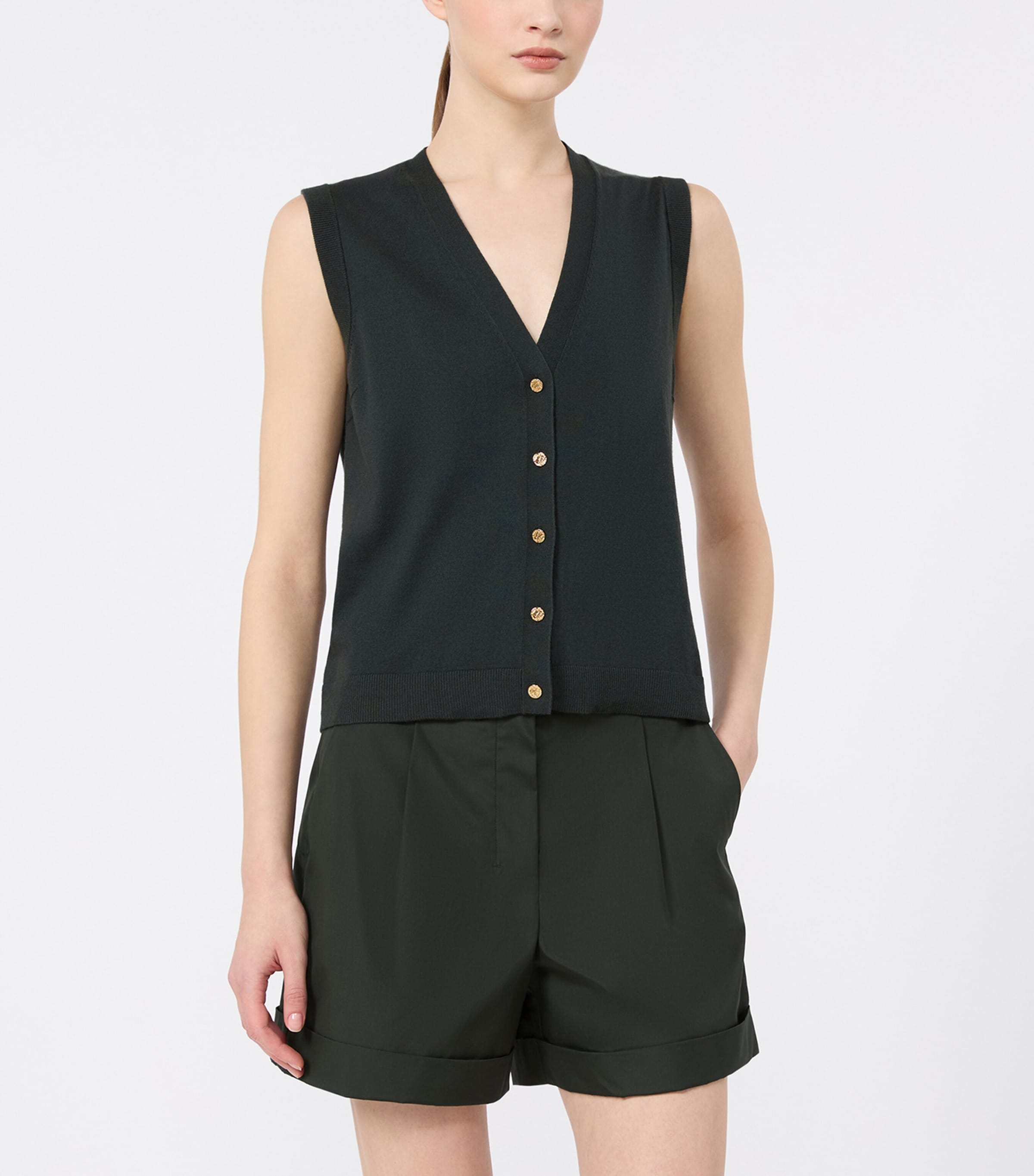 Max Mara Womens Cotton-Cashmere-Silk Sweater Vest Dark Green Image 3
