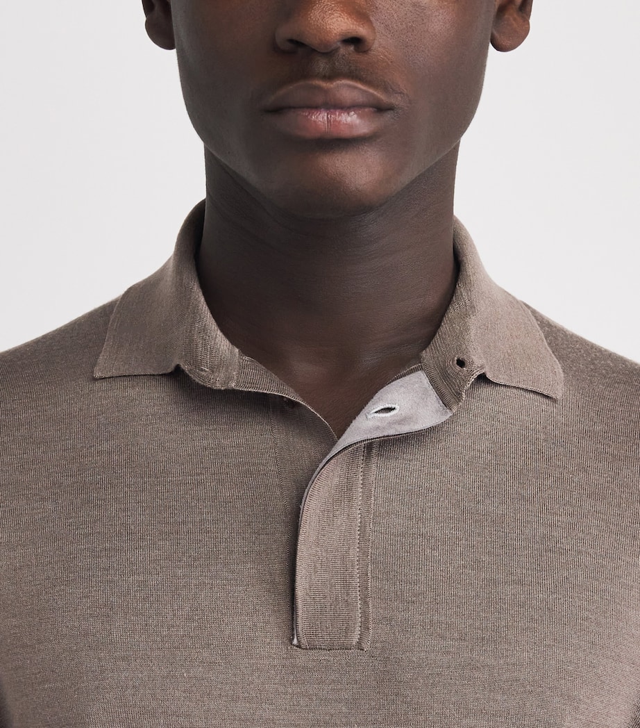 Paul & Shark Mens Wool-Silk Polo Shirt Hazelnut Image 3