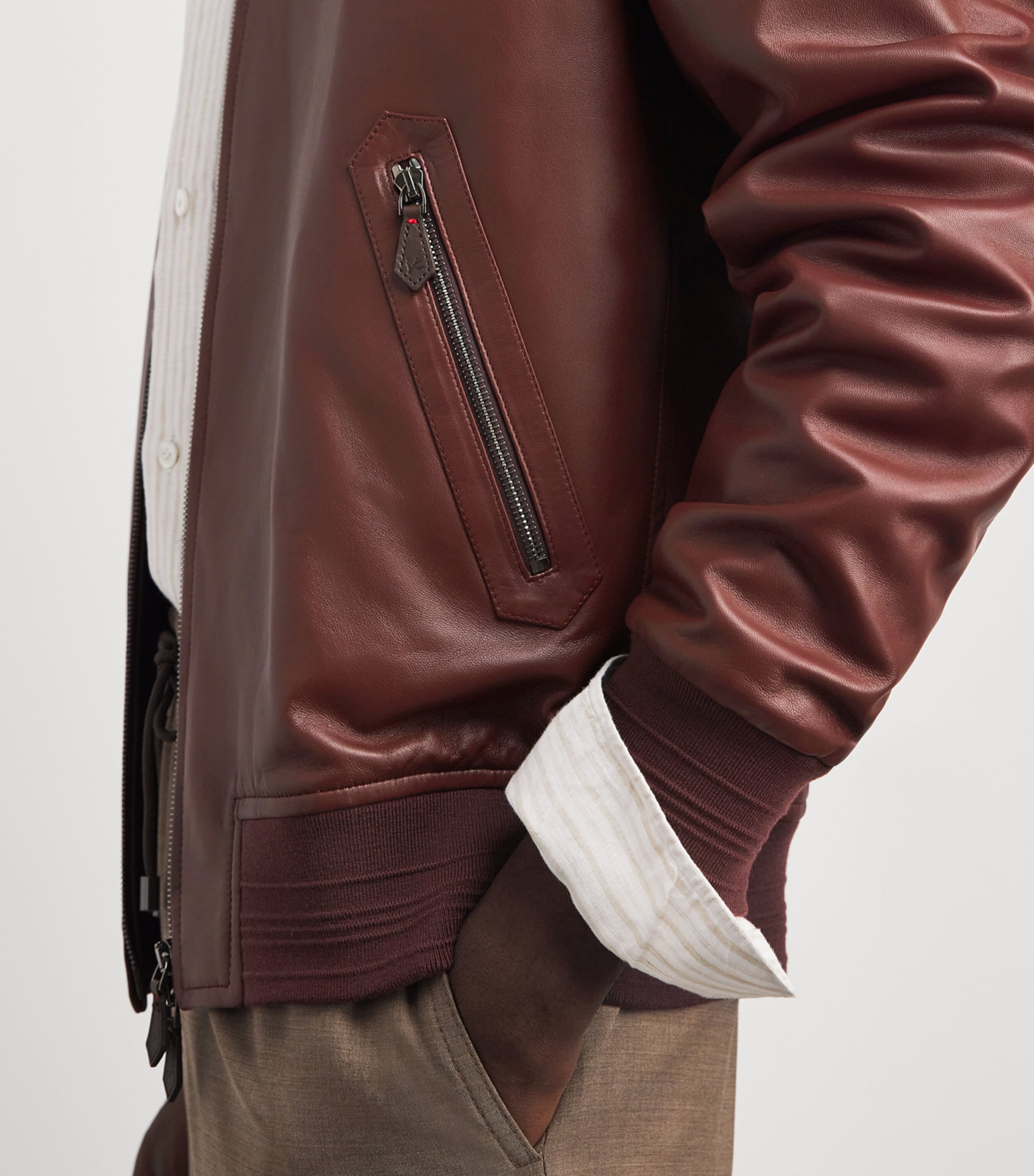 Isaia Mens Leather Bomber Jacket Image 3
