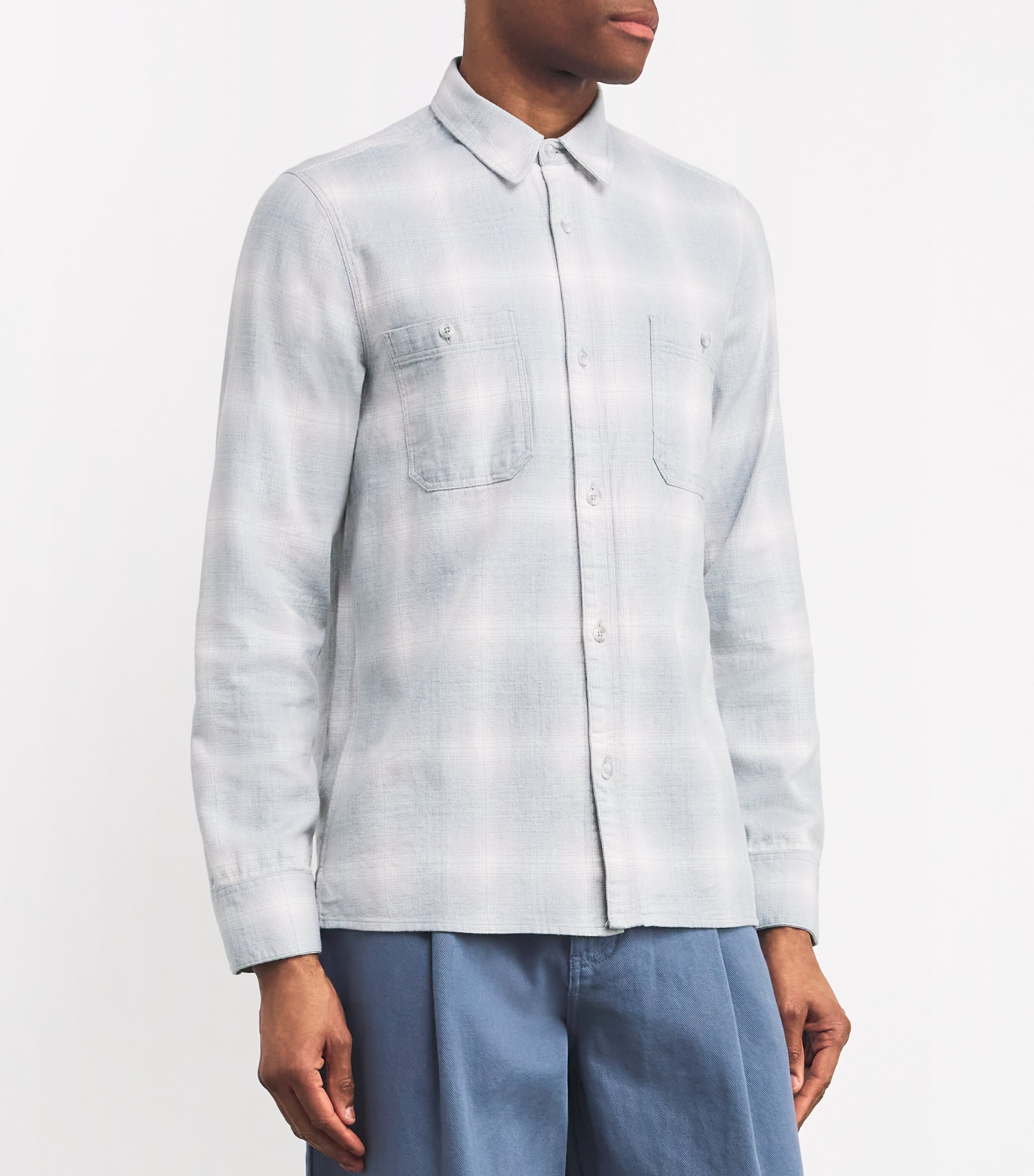 Officine Generale Mens Cotton Check Shirt Lightgrey/white/blue Image 3