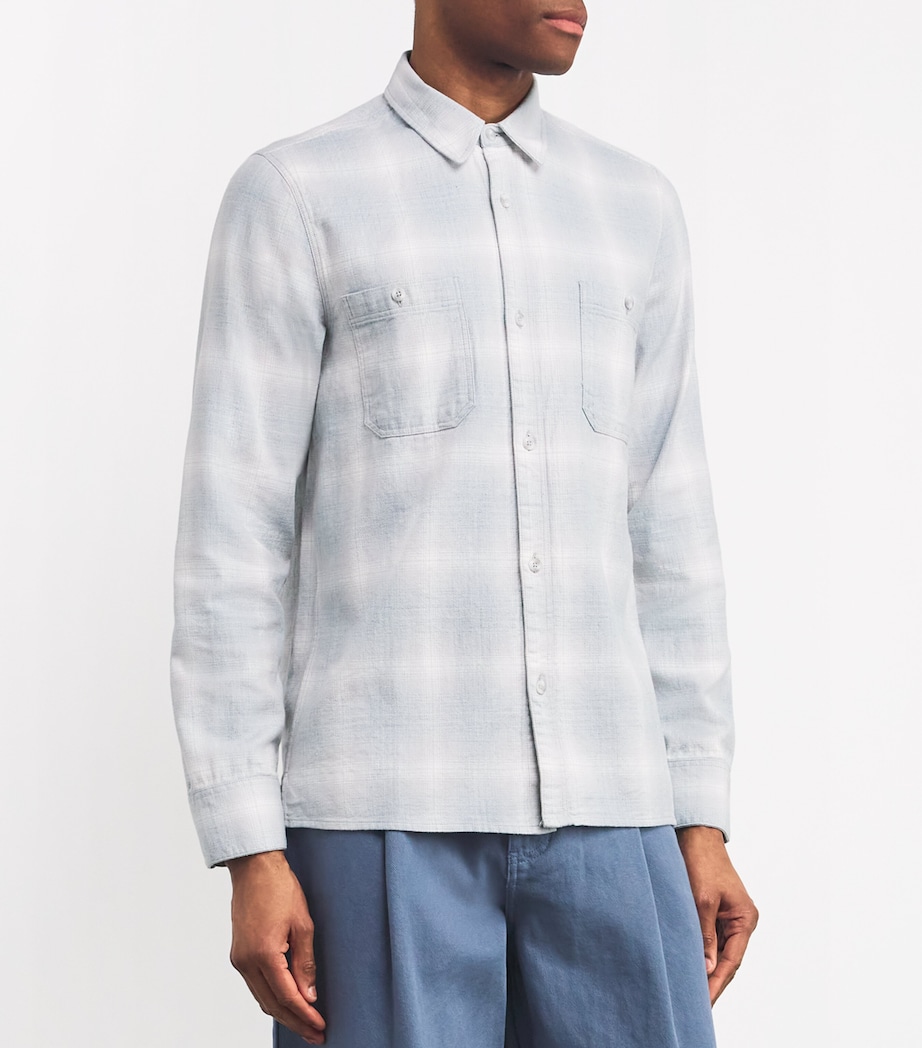 Officine Generale Mens Cotton Check Shirt Lightgrey/white/blue Image 3