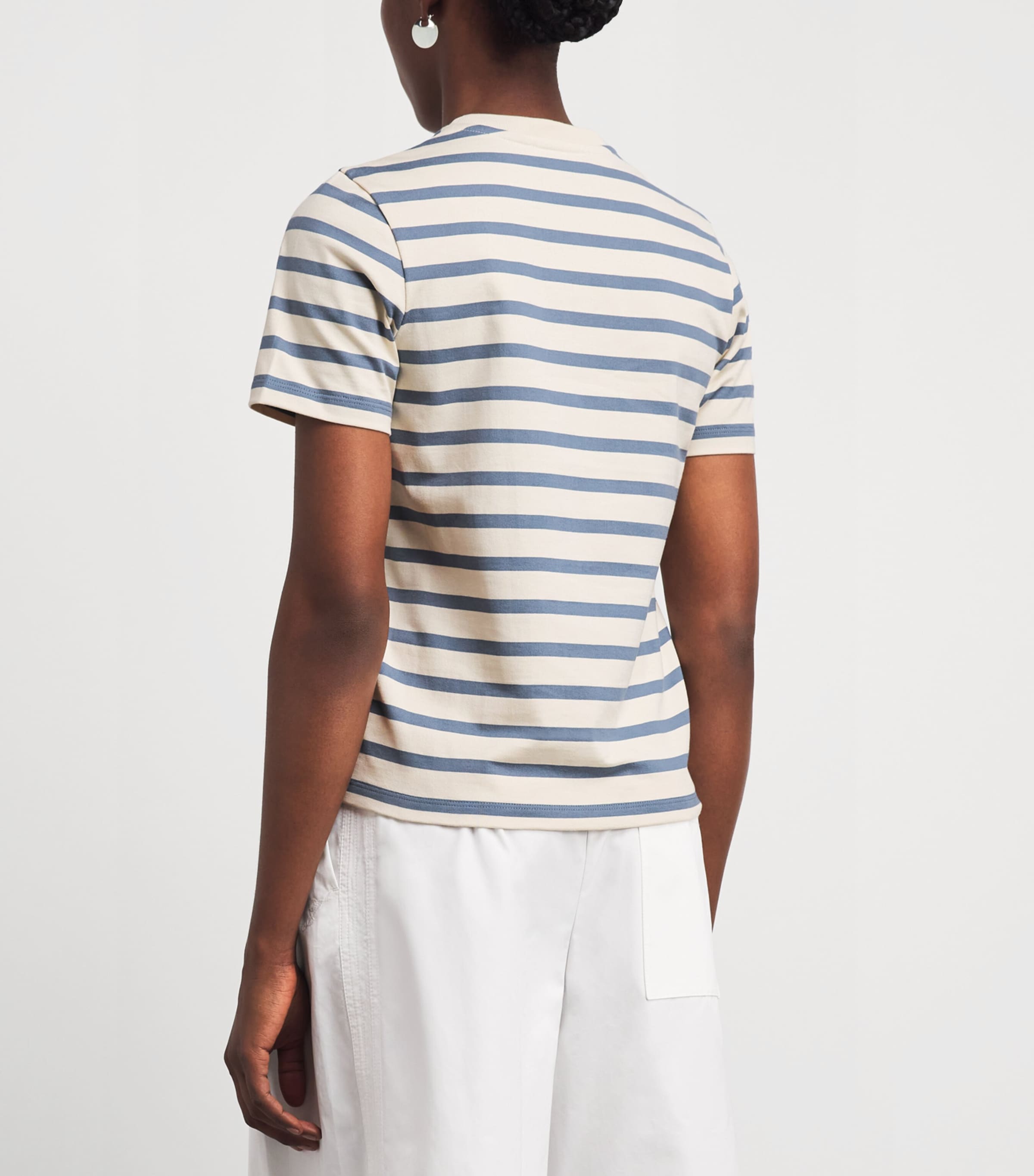 Tory Burch Womens Cotton Stripe Logo T-Shirt Lght Ivry/blu Sp Image 5