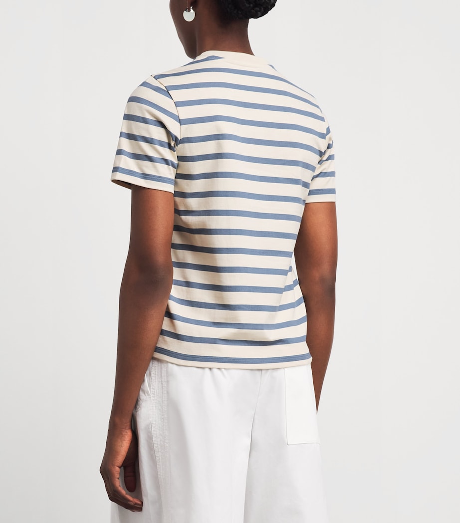 Tory Burch Womens Cotton Stripe Logo T-Shirt Lght Ivry/blu Sp Image 5