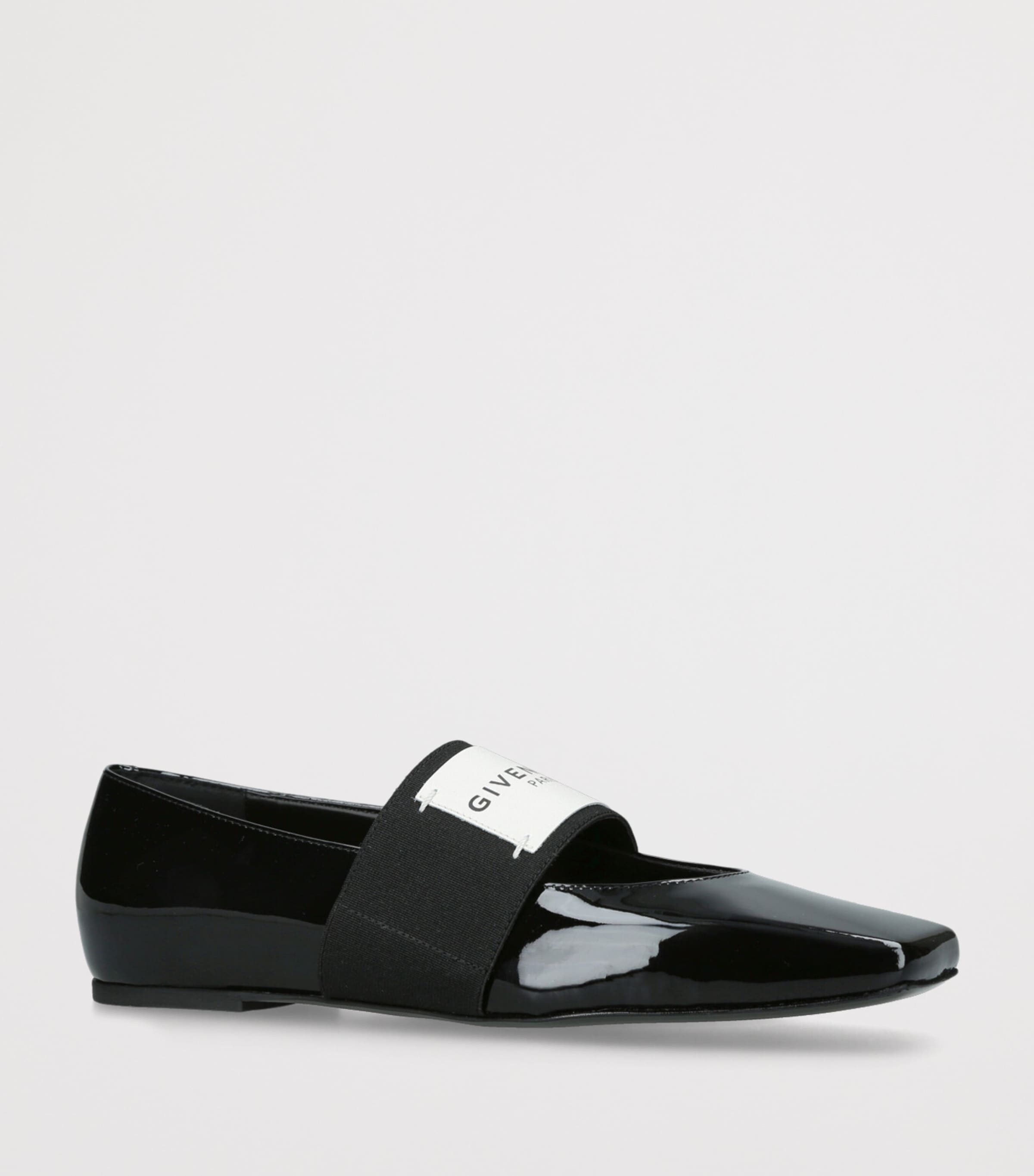 Leather Squared Toe Ballet Flats BLACK Image 3