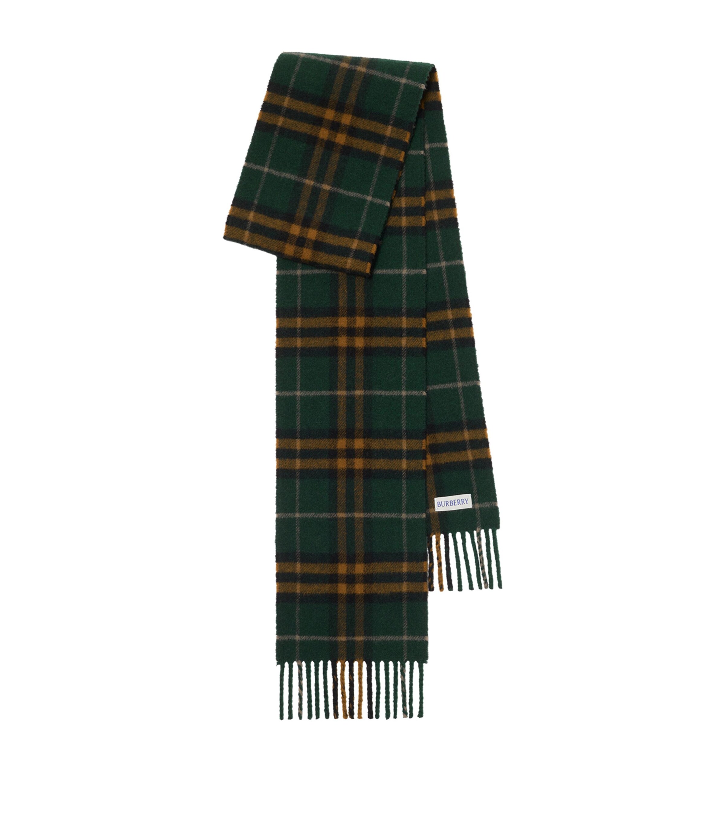 Burberry Cashmere Narrow Check Scarf Brigade Green Image 1
