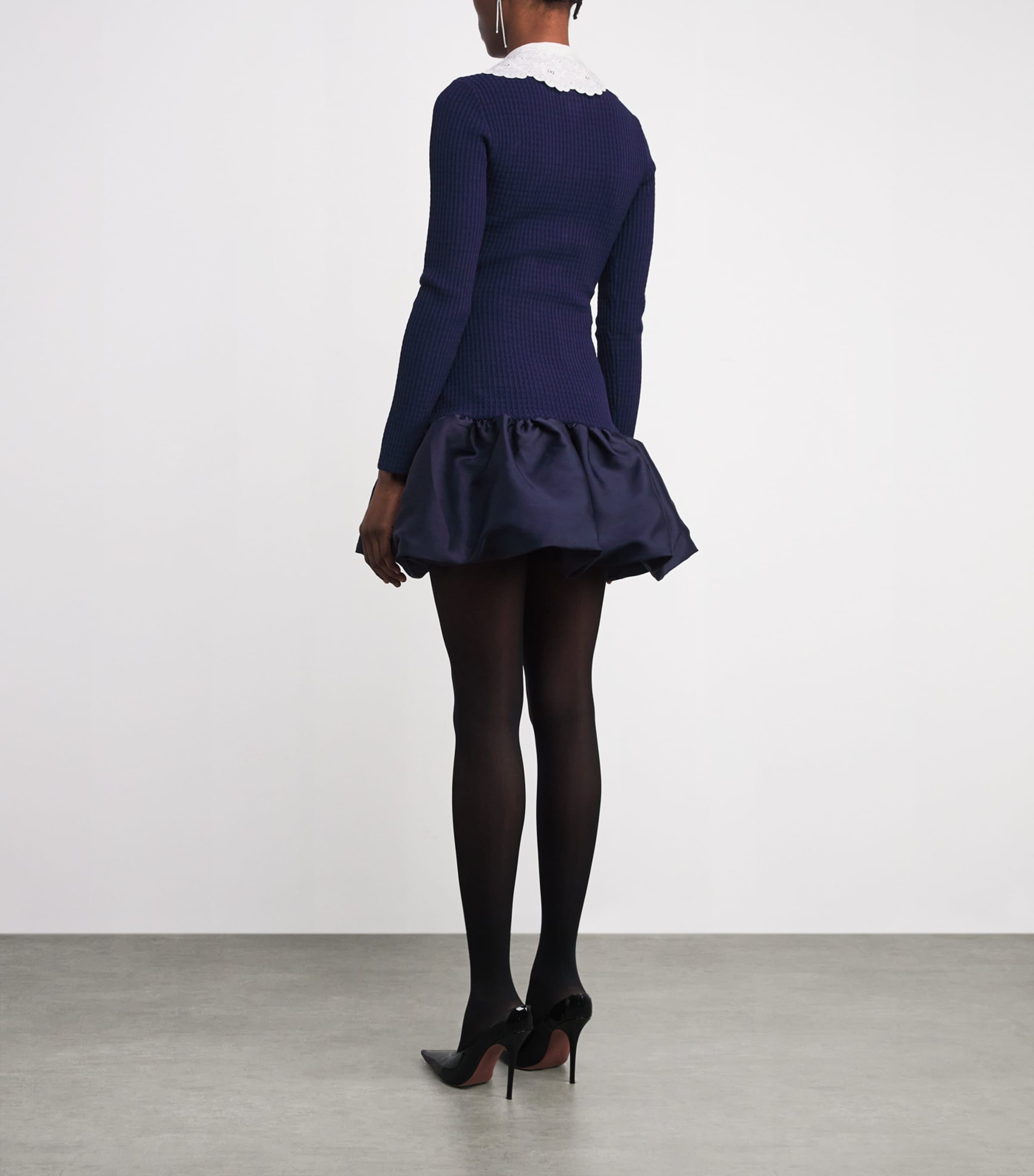 Knitted Taffeta-Skirt Mini Dress NAVY Image 3