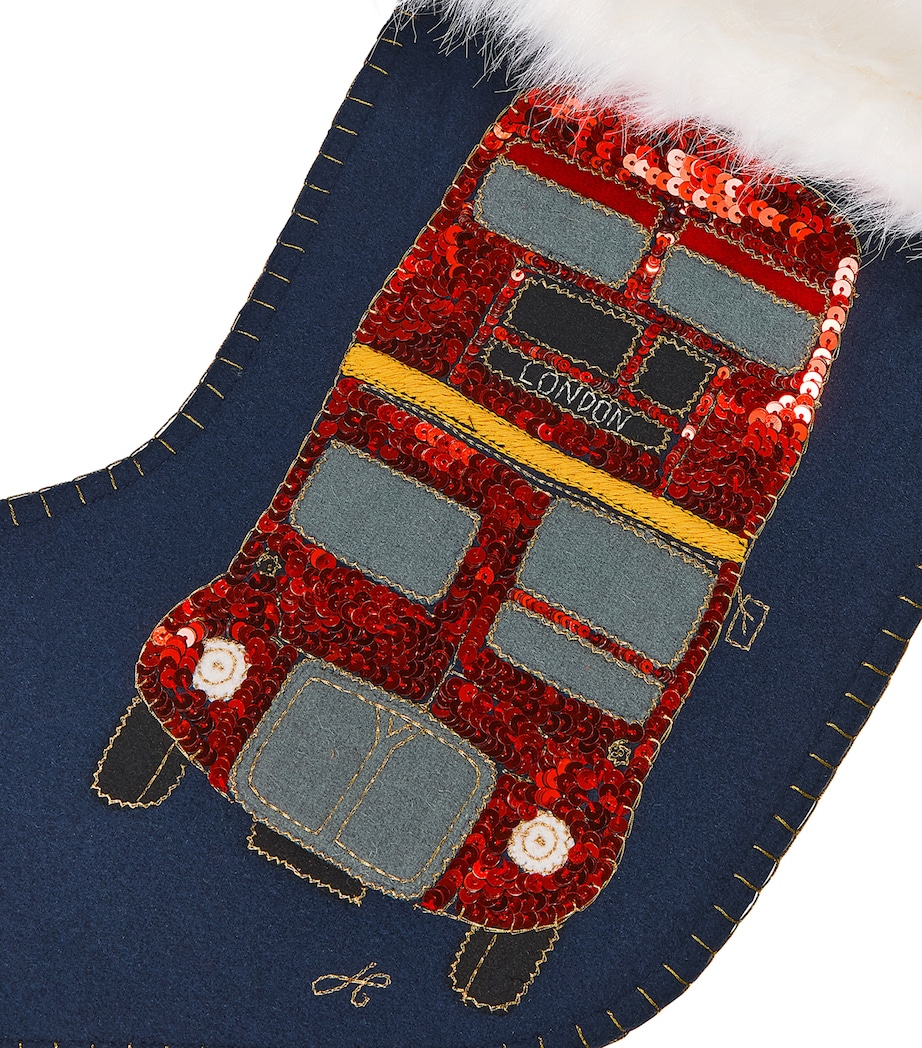 Sequin London Bus Christmas Stocking NAVY / CREAM Image 2