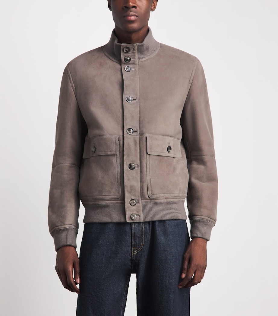 Herno Mens Suede Bomber Jacket Tortora Image 4