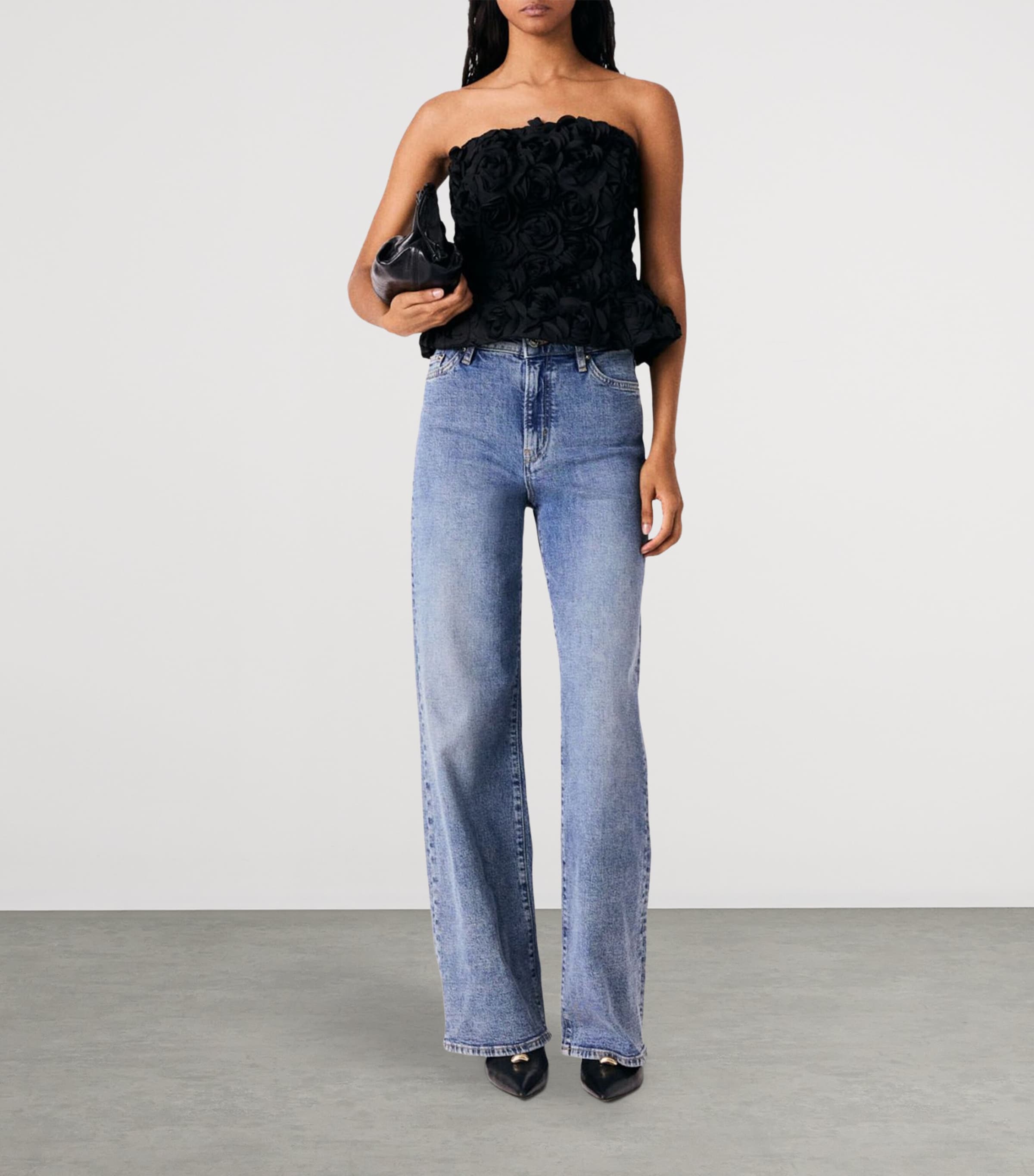 Maje Womens Flower-Embellished Bustier Top Black Image 2