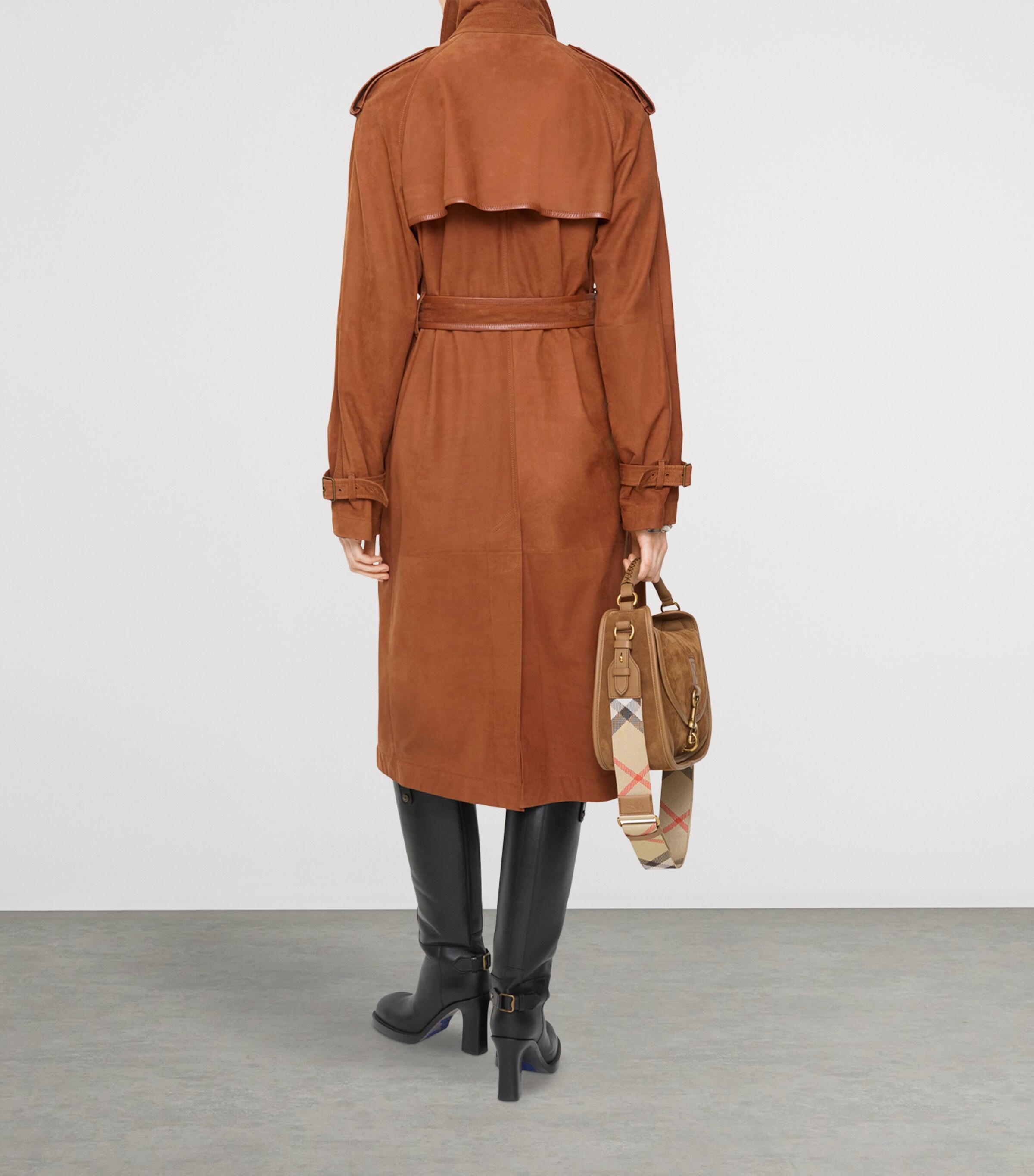 Long Nubuck Leather Castleford Trench Coat GINGER BROWN Image 4