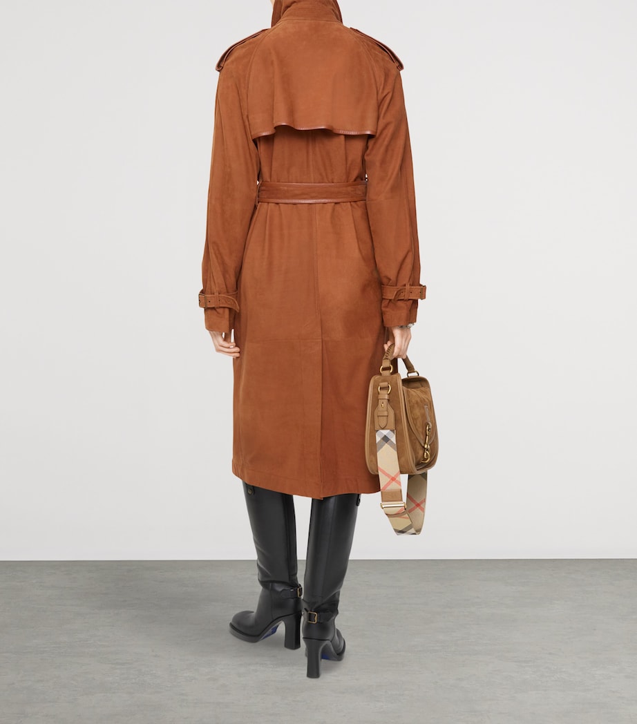 Long Nubuck Leather Castleford Trench Coat GINGER BROWN Image 4