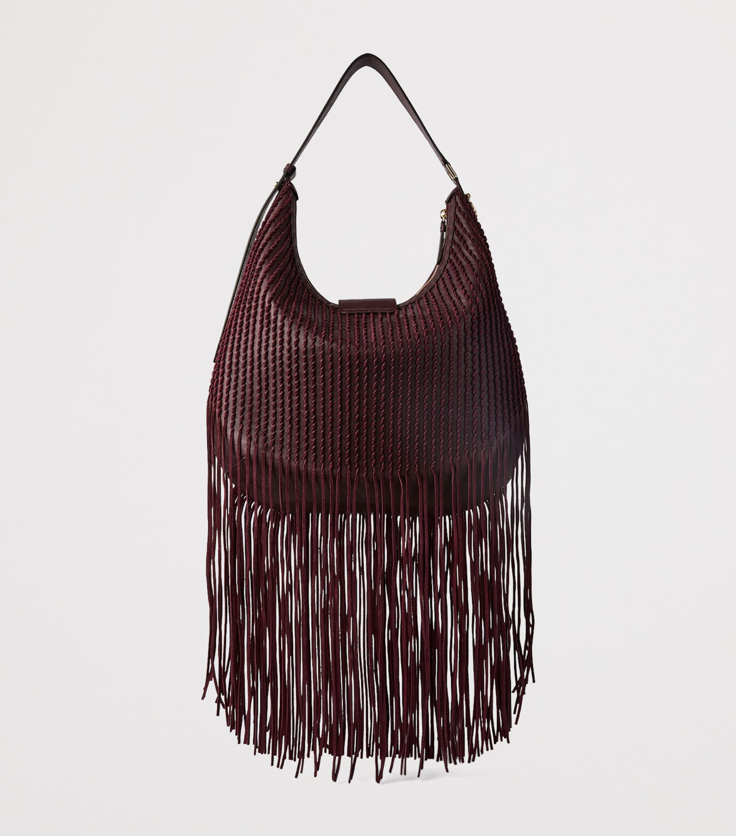 Jimmy Choo Bar Leather Fringed Shoulder Bag Deep Merlot/deep Mer Image 2