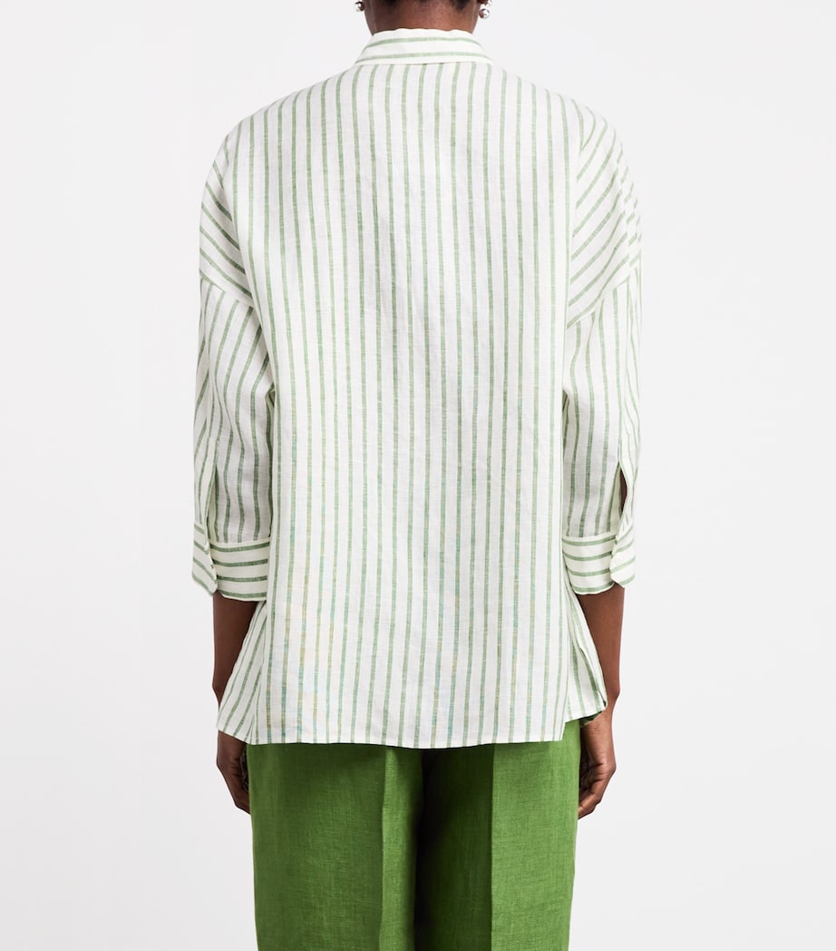 Linen Cropped-Sleeve Stripe Shirt GREEN Image 4