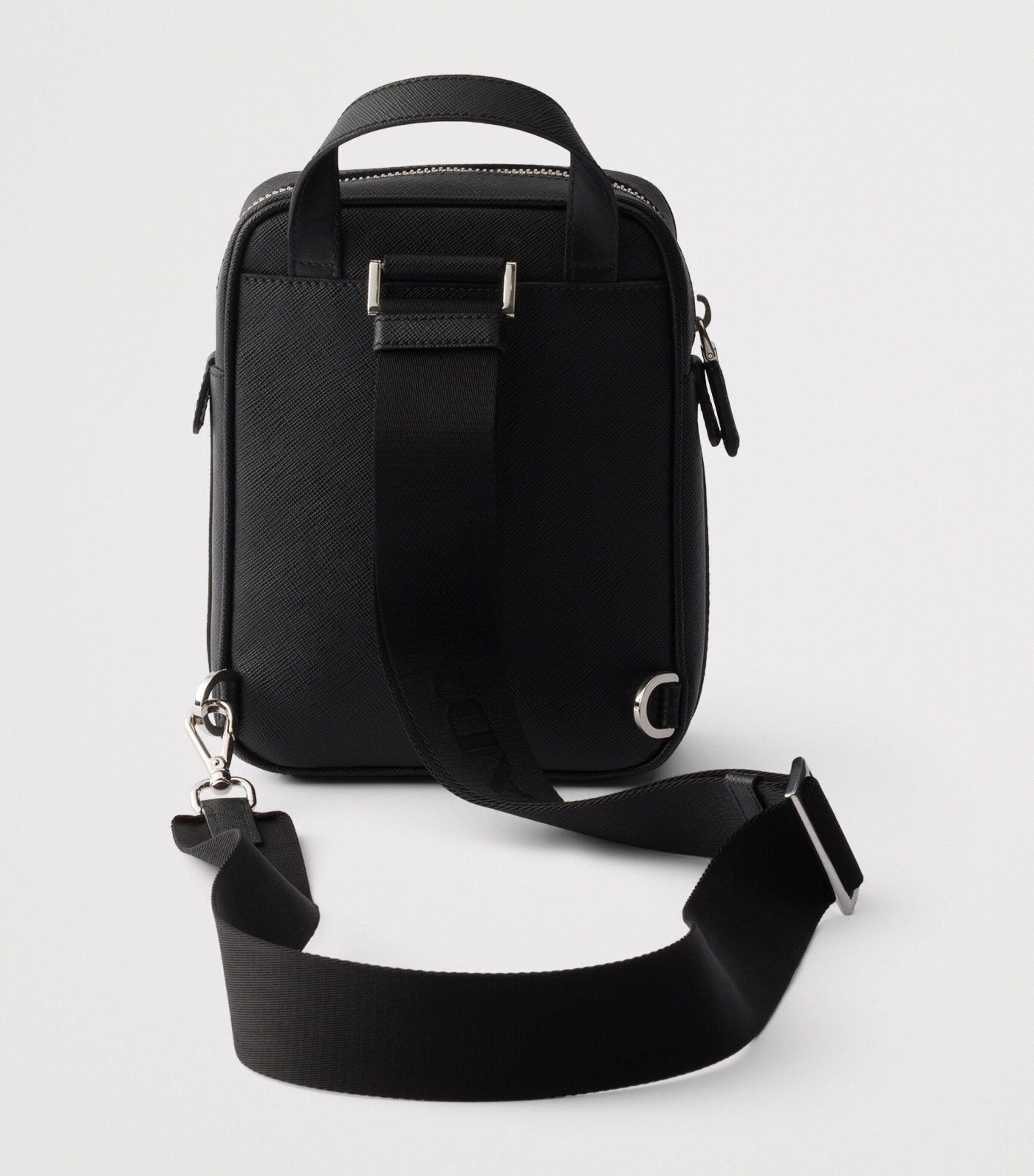Prada Mini Saffiano Leather One-Shoulder Backpack Black Image 4