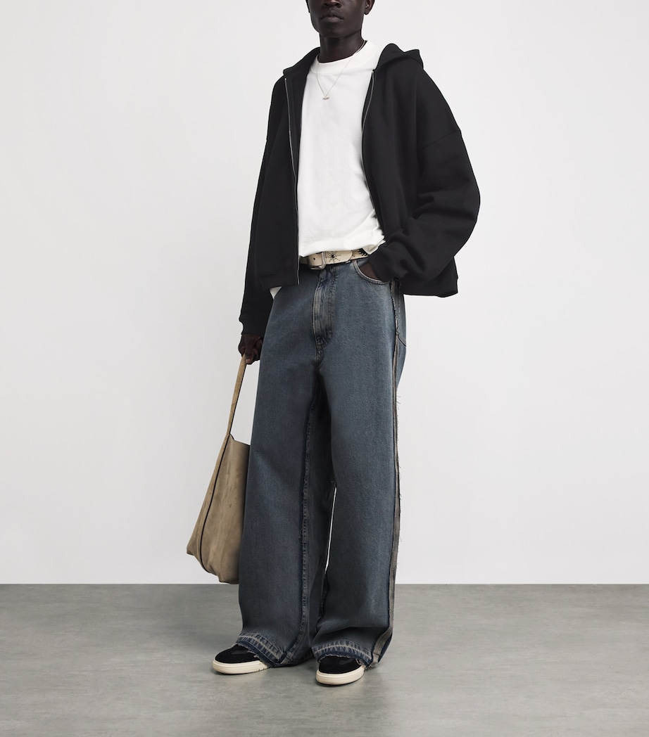 Cotton Initial Boxy Zip Hoodie BLACK Image 2