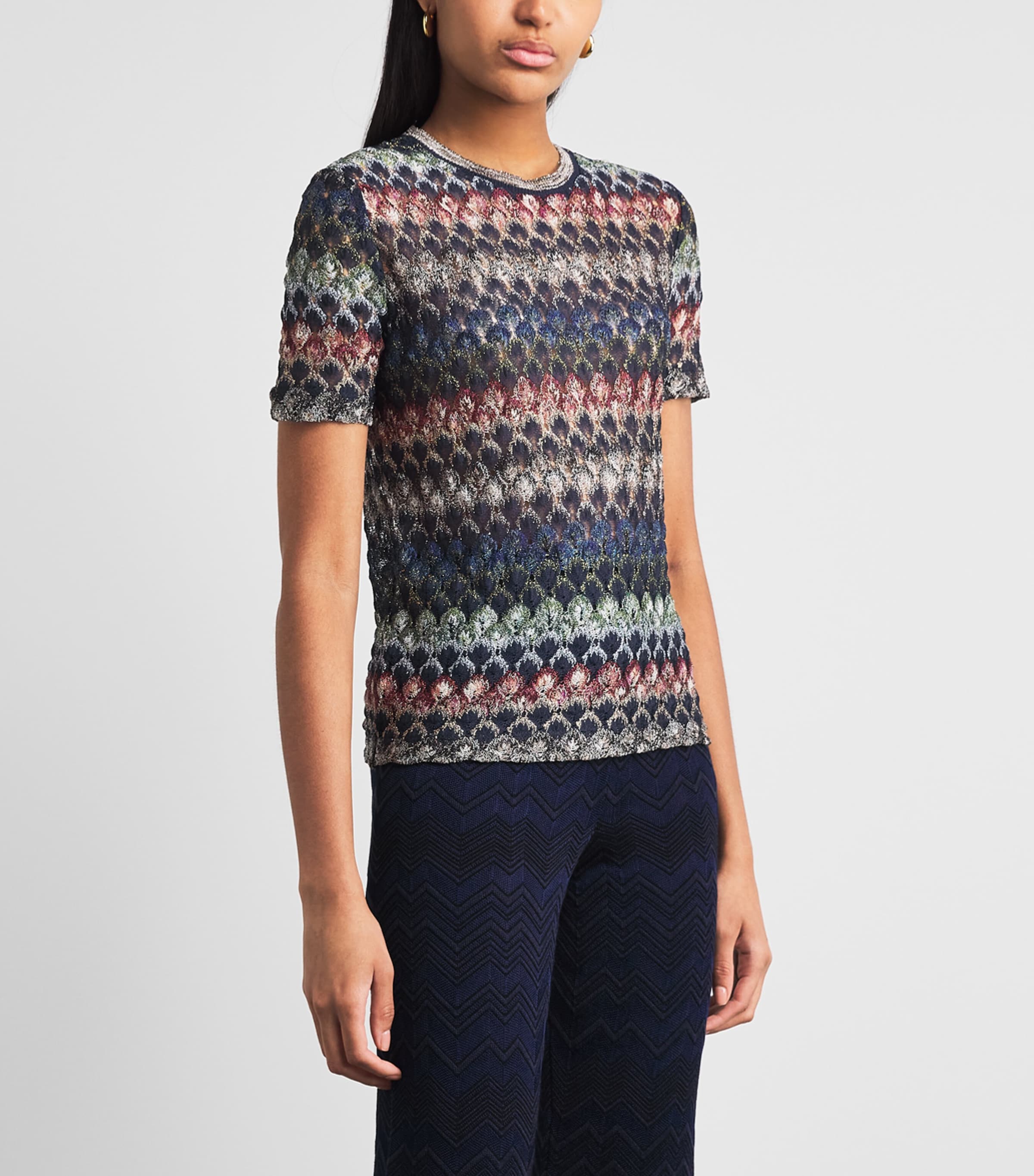 Missoni Womens Knitted Metallic T-Shirt Smspv Multi Drk Vrsn Image 4
