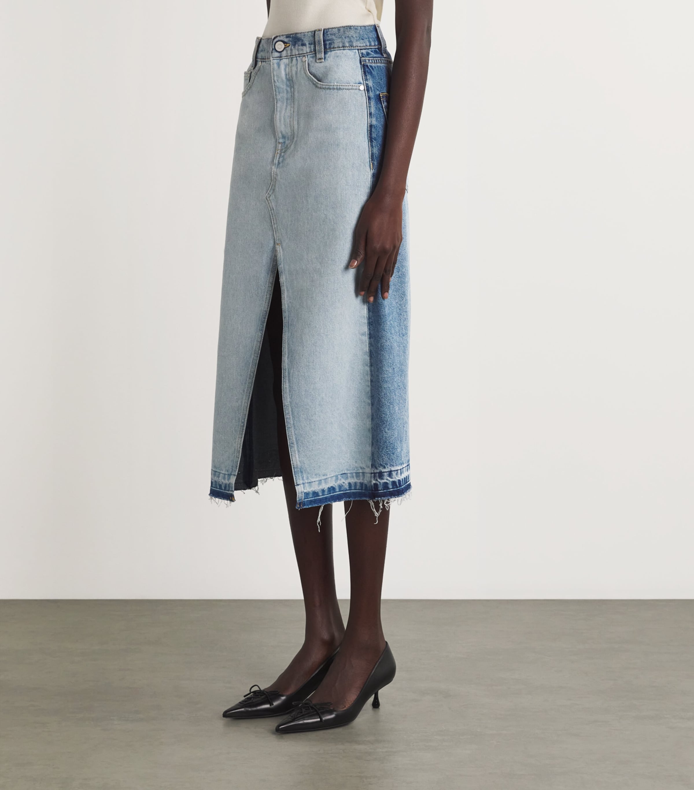 Organic Denim Split Midi Skirt 4545 TWO TONAL DENIM Image 3