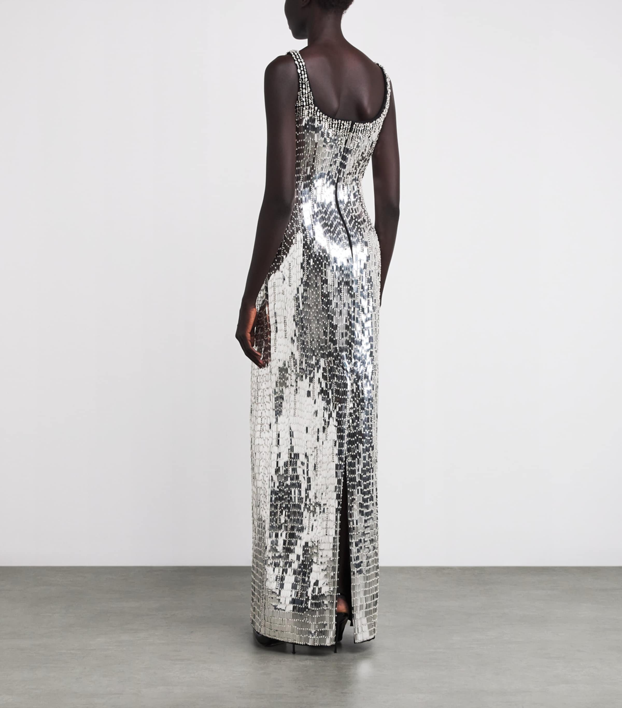 Embellished Crepe Gown BLACK WITH CRYSTAL Image 3