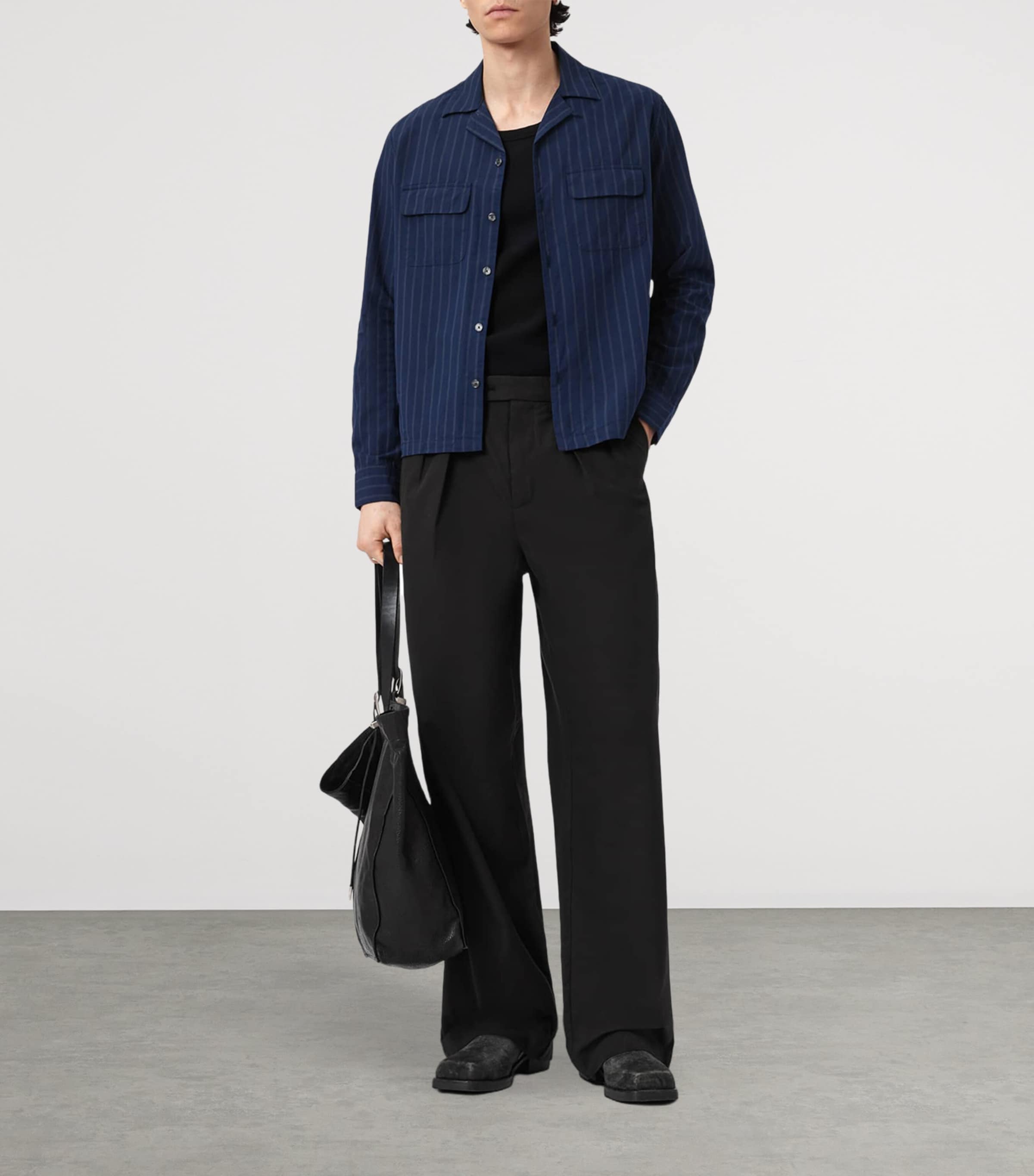 AllSaints Mens Conway Wide-Leg Trousers Black Image 7